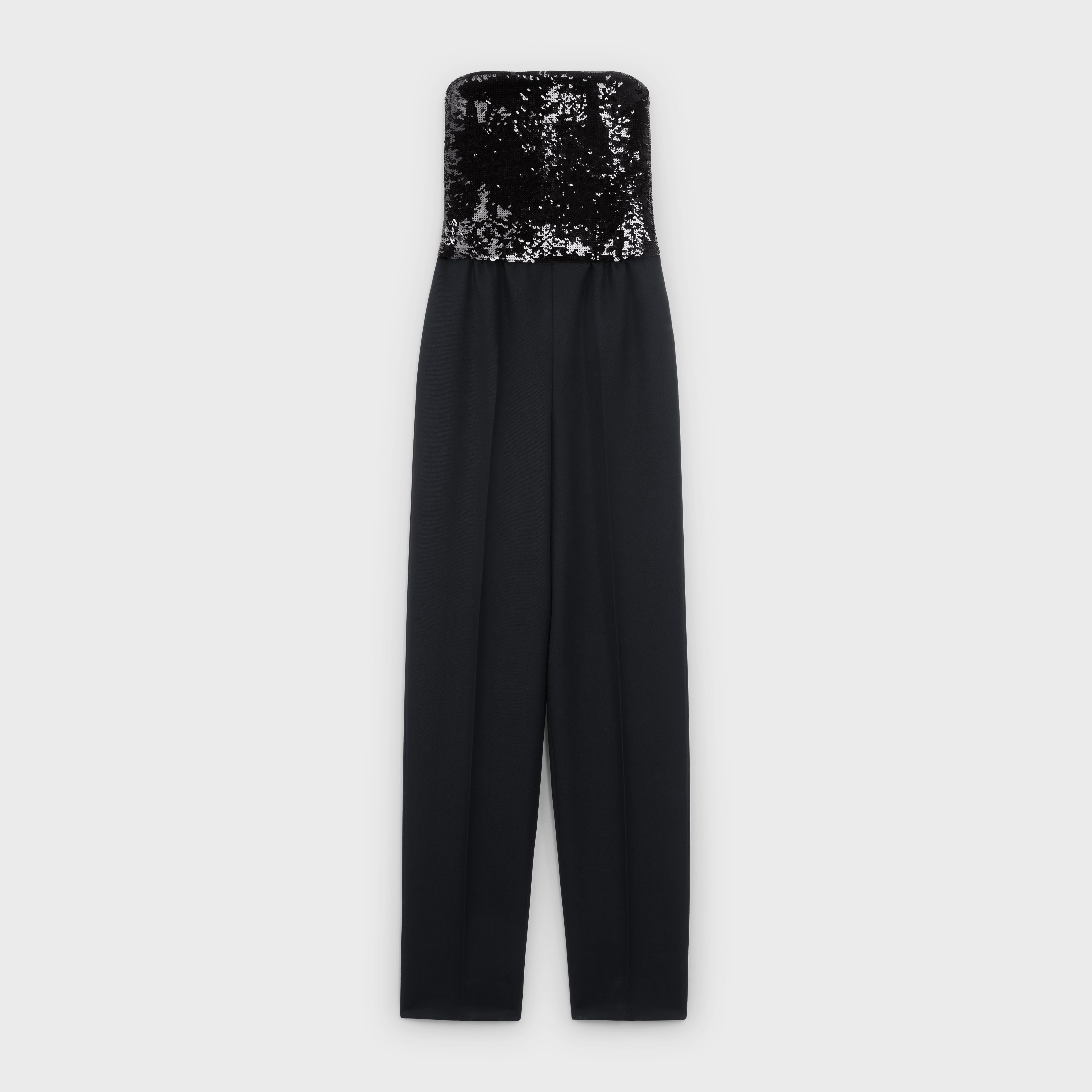 JUMPSUIT WITH EMBROIDERED BUSTIER IN GRAIN DE POUDRE - 1