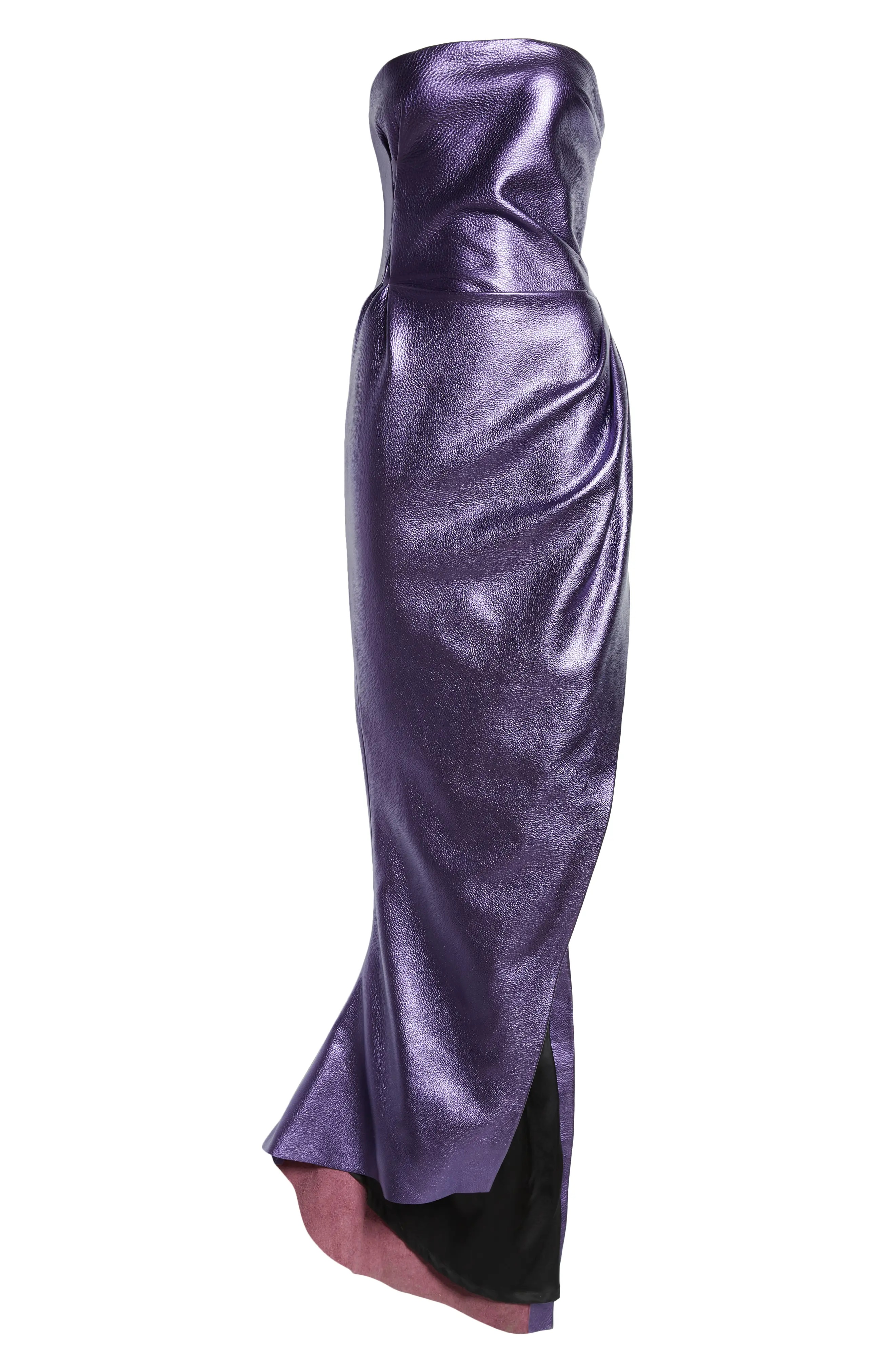 Strapless Metallic Leather Gown - 5