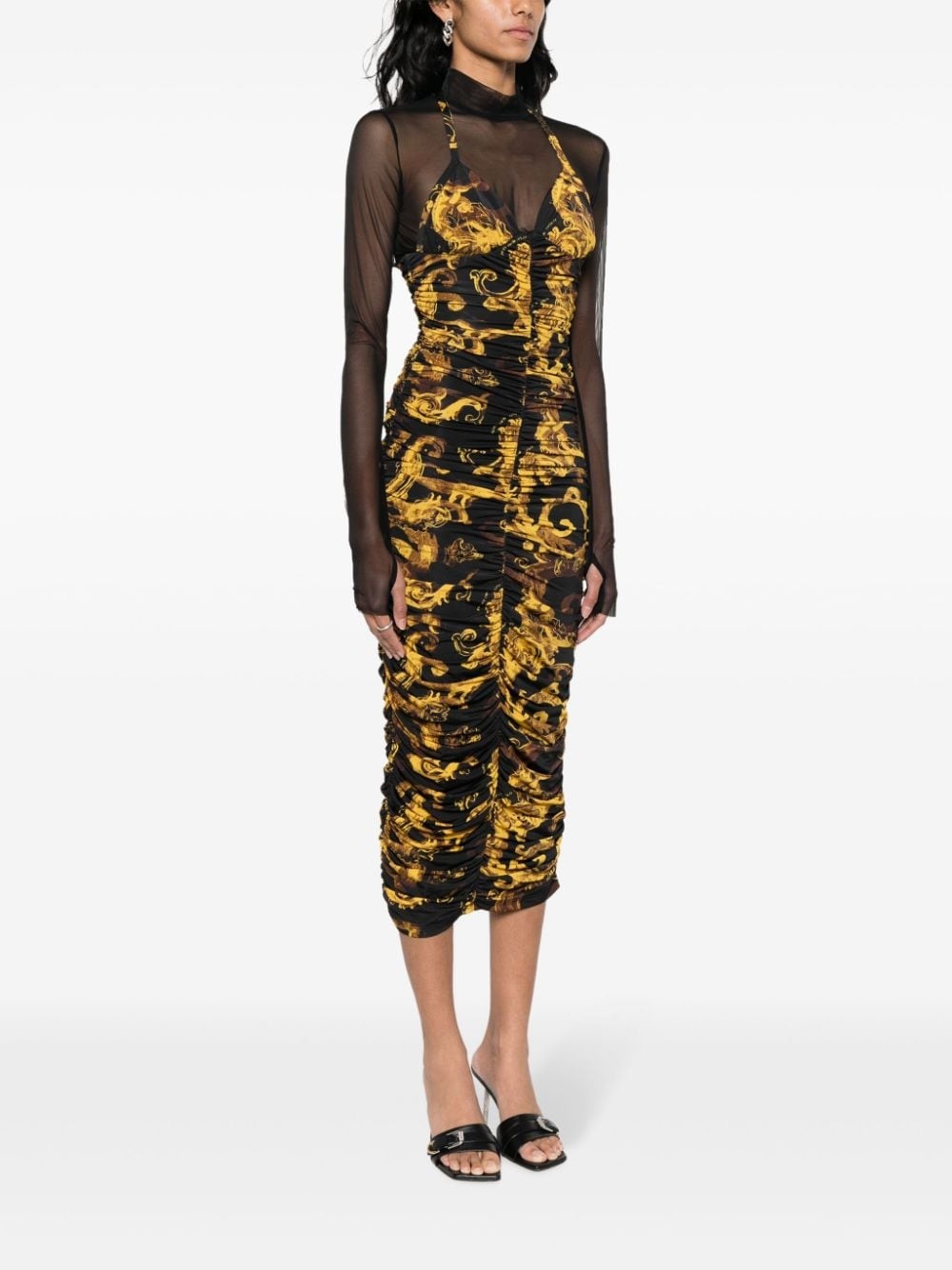 Barocco-print ruched midi dress - 3