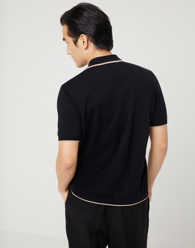 Brunello Cucinelli Cotton jacquard rib short sleeve knit shirt outlook