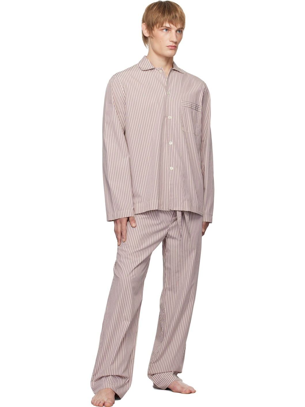 Purple & White Poplin Long-Sleeved Pyjama Shirt - 4
