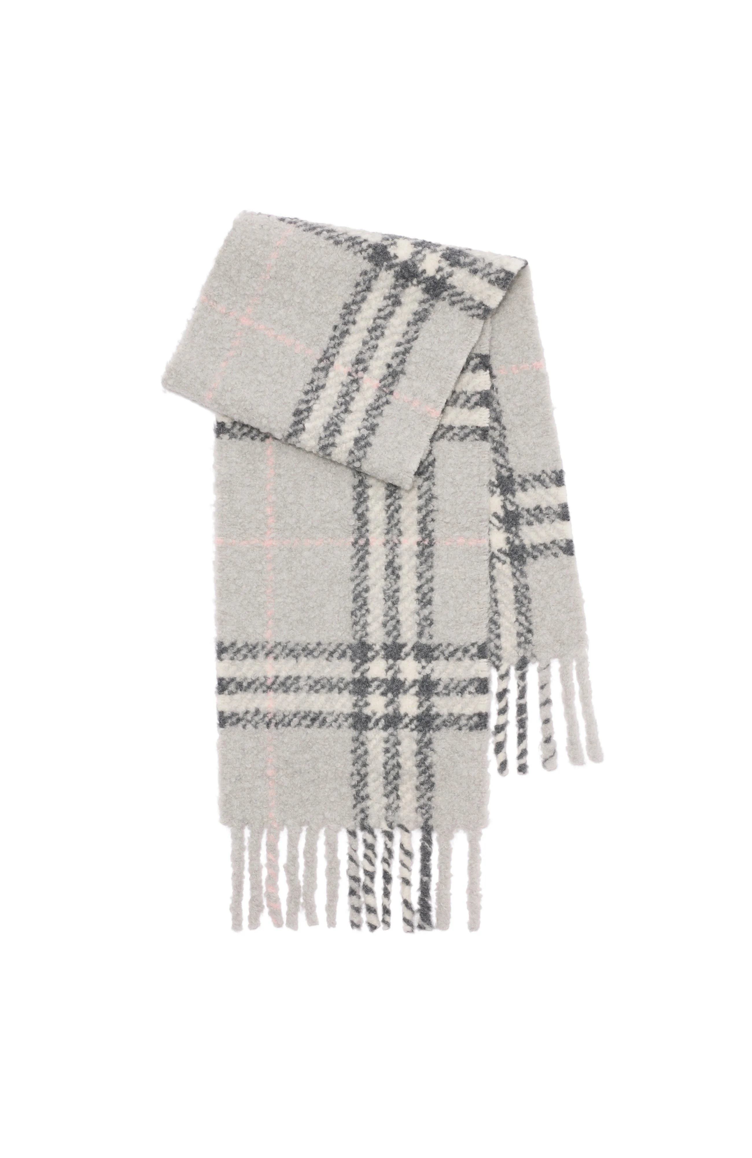 burberry Check Alpaca Wool Blend Bouclé Scarf in Mitten Grey at Nordstrom - 1