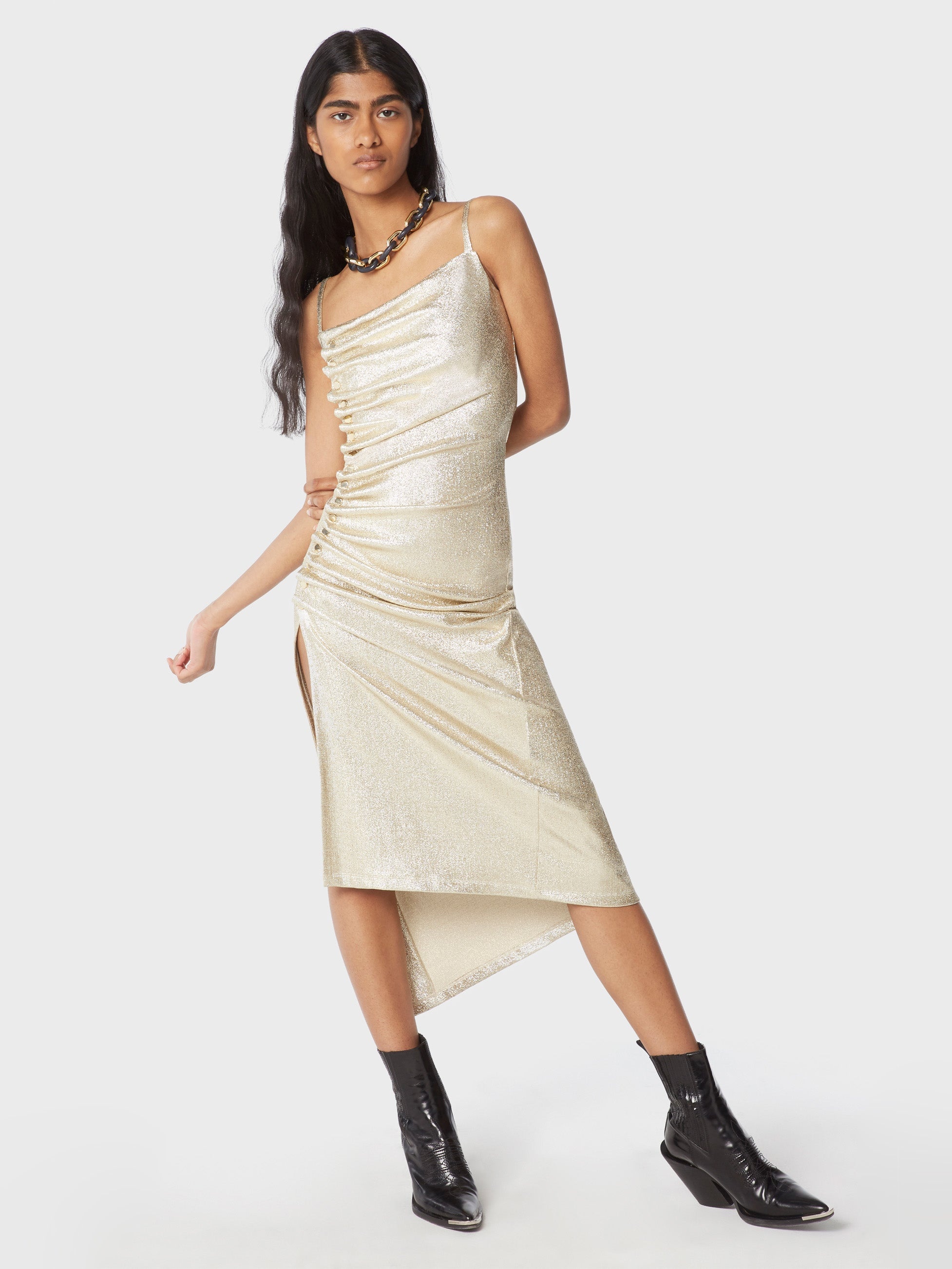 GOLD DRAPÉ PRESSION DRESS IN JERSEY - 1