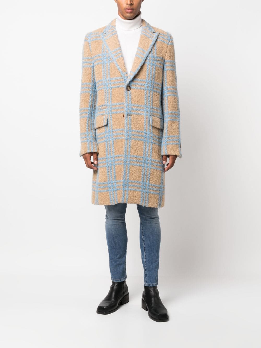 checked single-breasted coat - 2