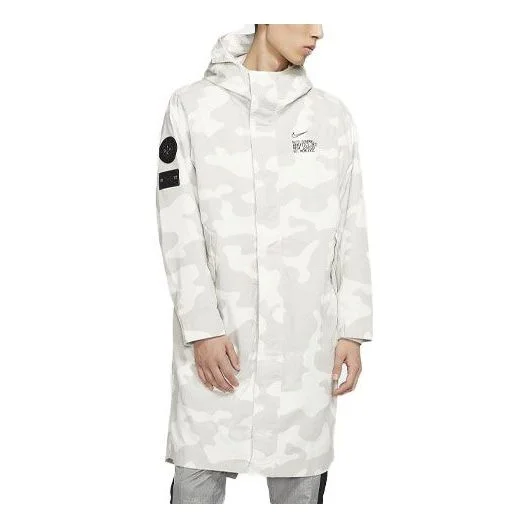 Nike Sportswear Sports Windproof Camouflage Printing mid-length hooded Windbreaker Jacket White CK25 - 1