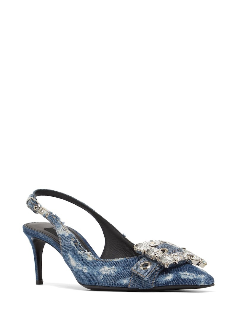 60mm Denim patchwork slingback pumps - 3