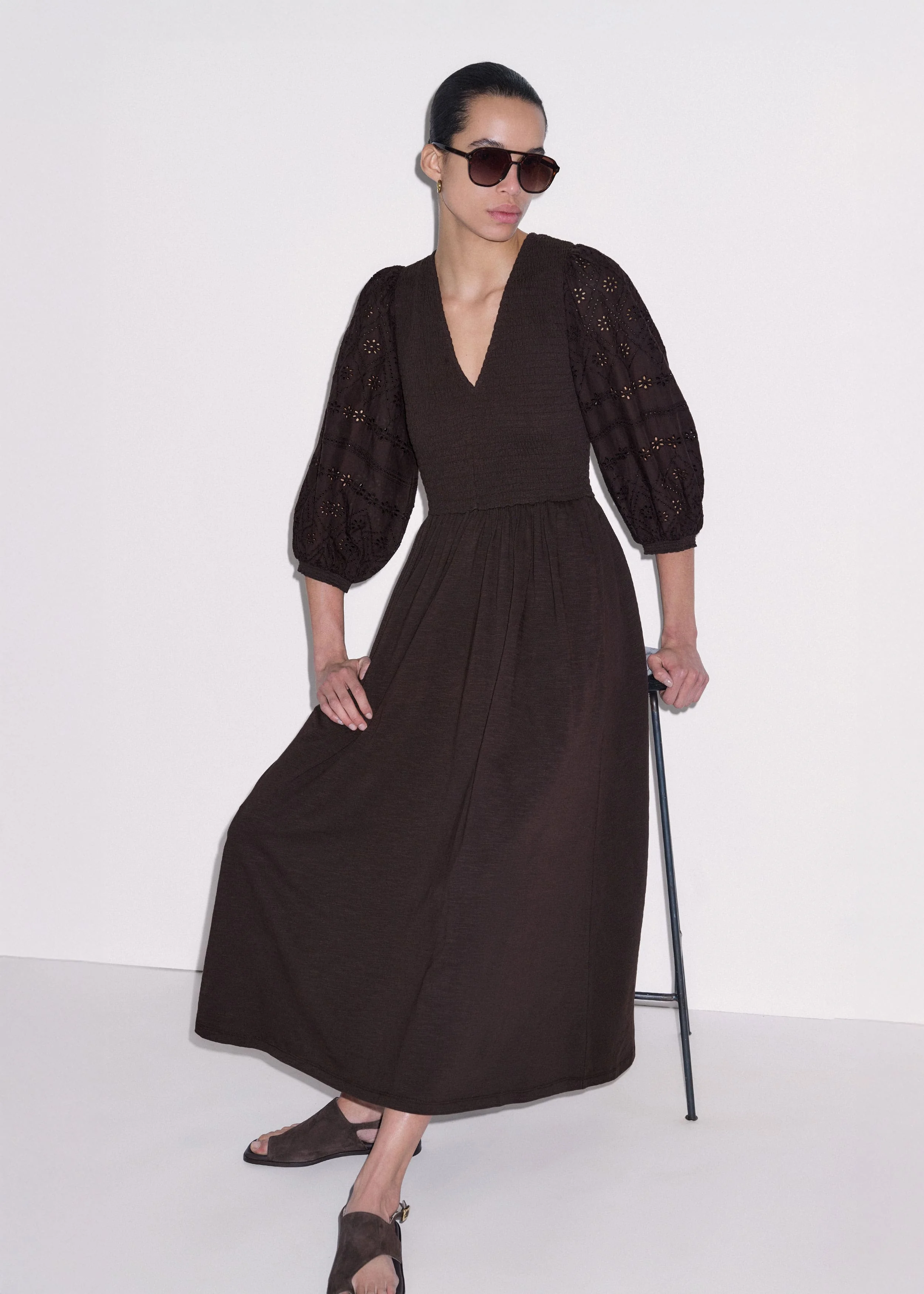 Broderie Anglaise Sleeve Maxi Dress - 1