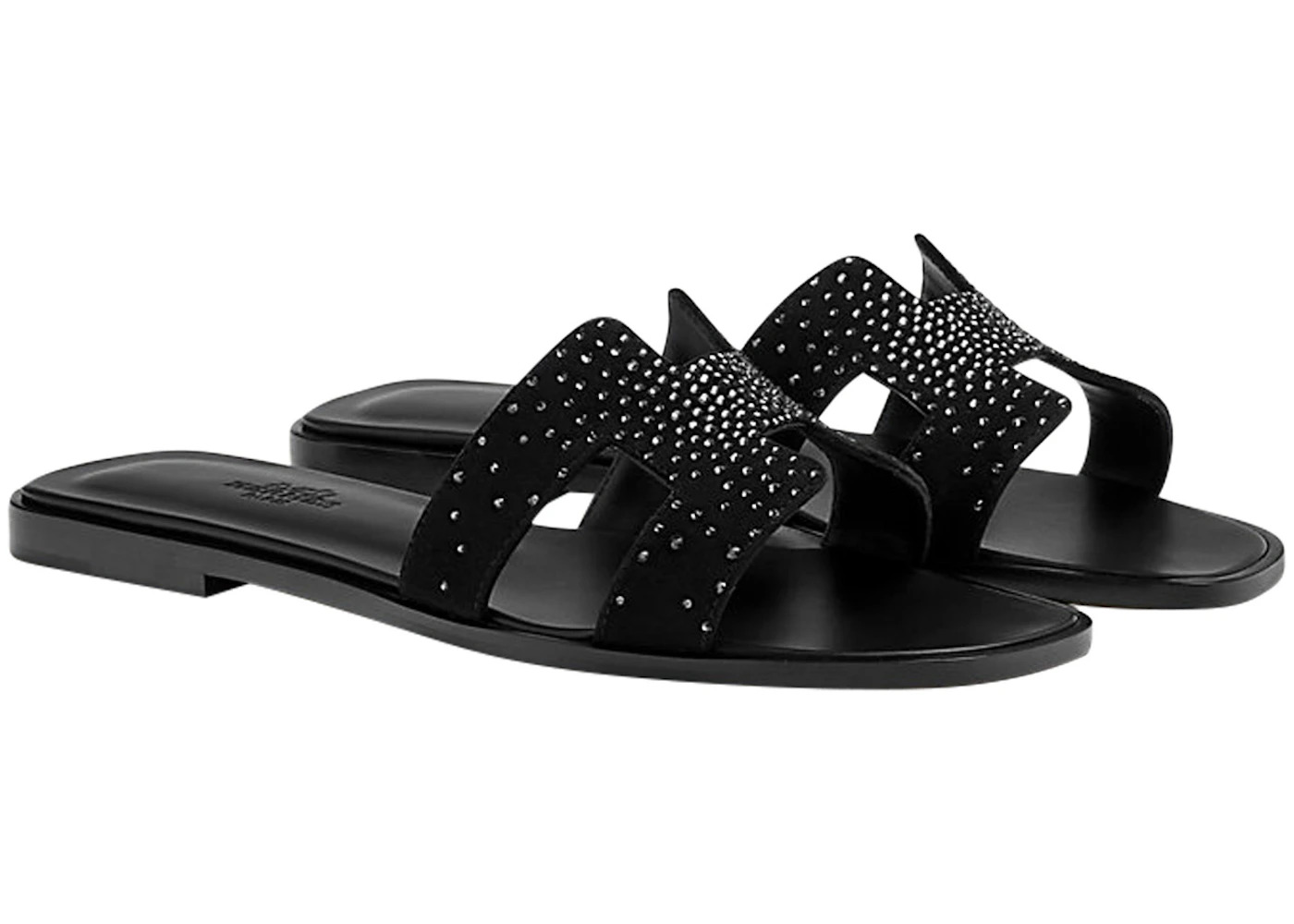 Hermes Oran Sandal Rhinestone Noir Suede Goatskin - 2