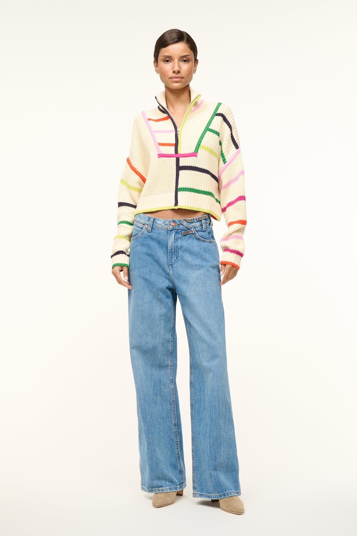 STAUD CROPPED HAMPTON SWEATER CREAM RAINBOW MULTI - 3