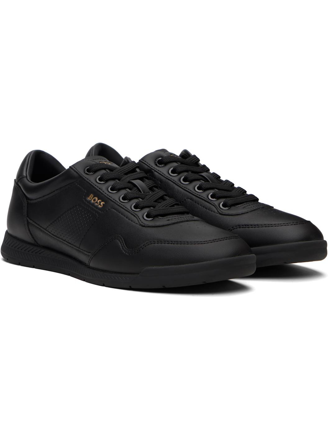 Black Leather Logo Sneakers - 4