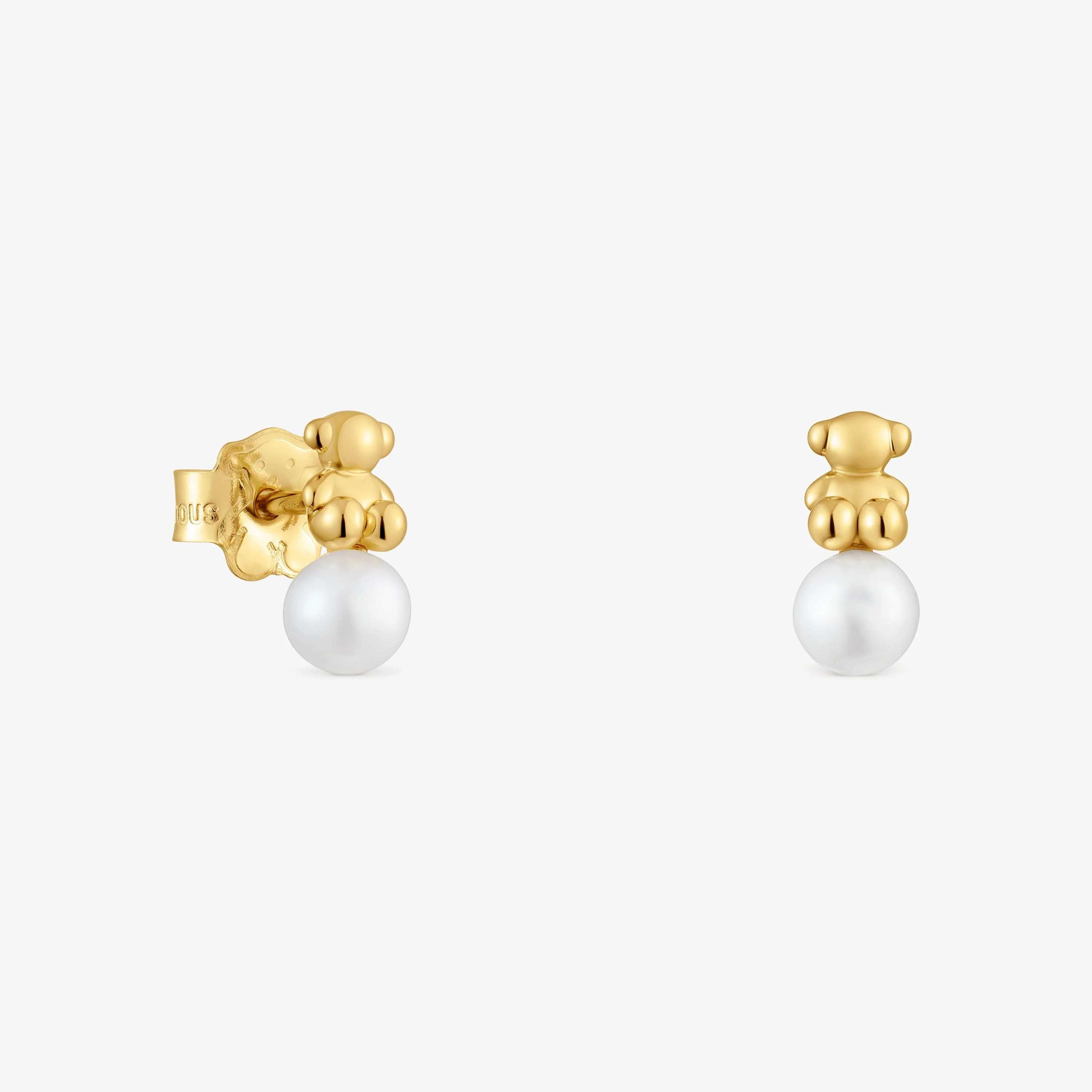 Bold Bear 18K solid gold Earrings with cultured pearl and bear charm - 1