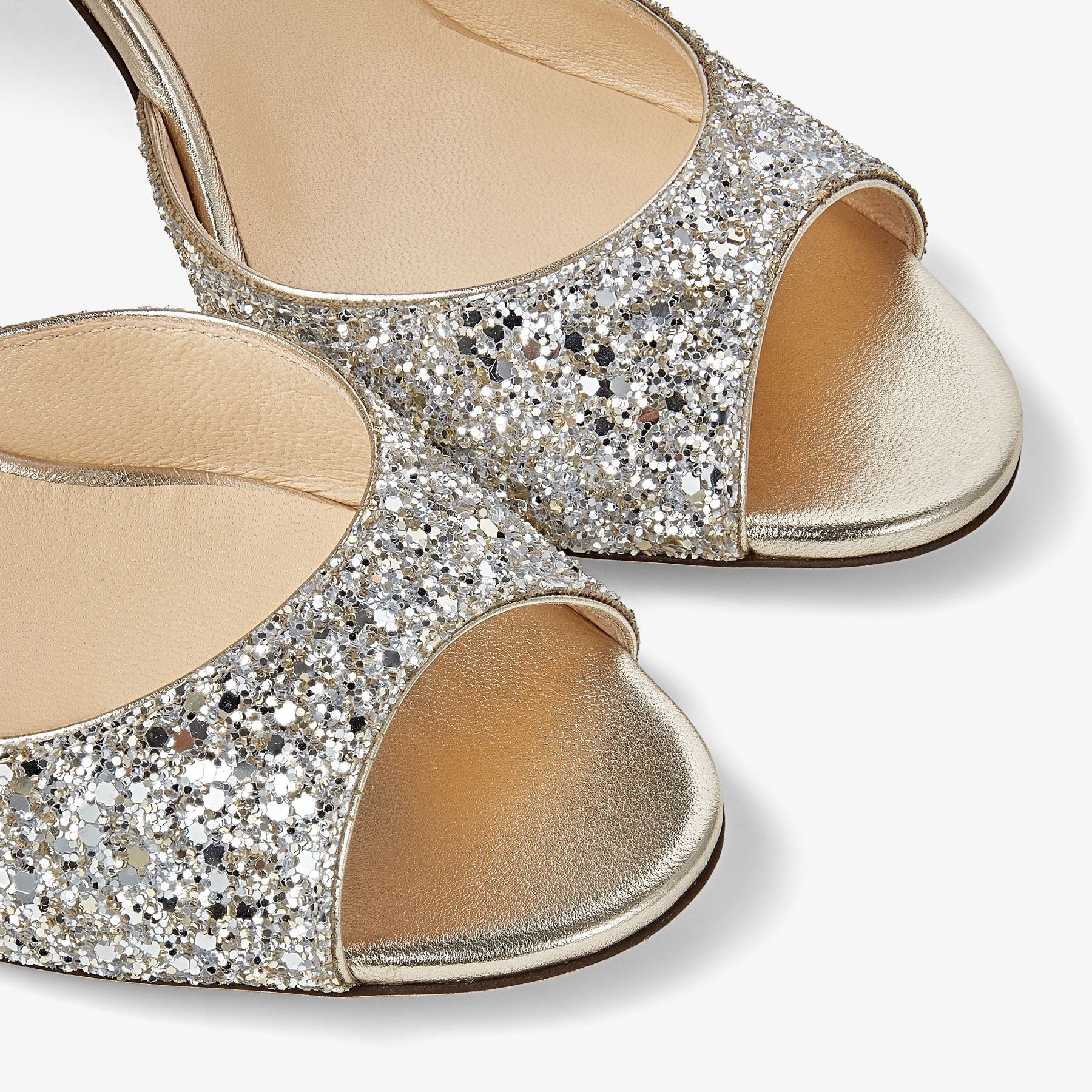 Emsy 85
Champagne Coarse Glitter Fabric Sandals with Crossover Straps - 4
