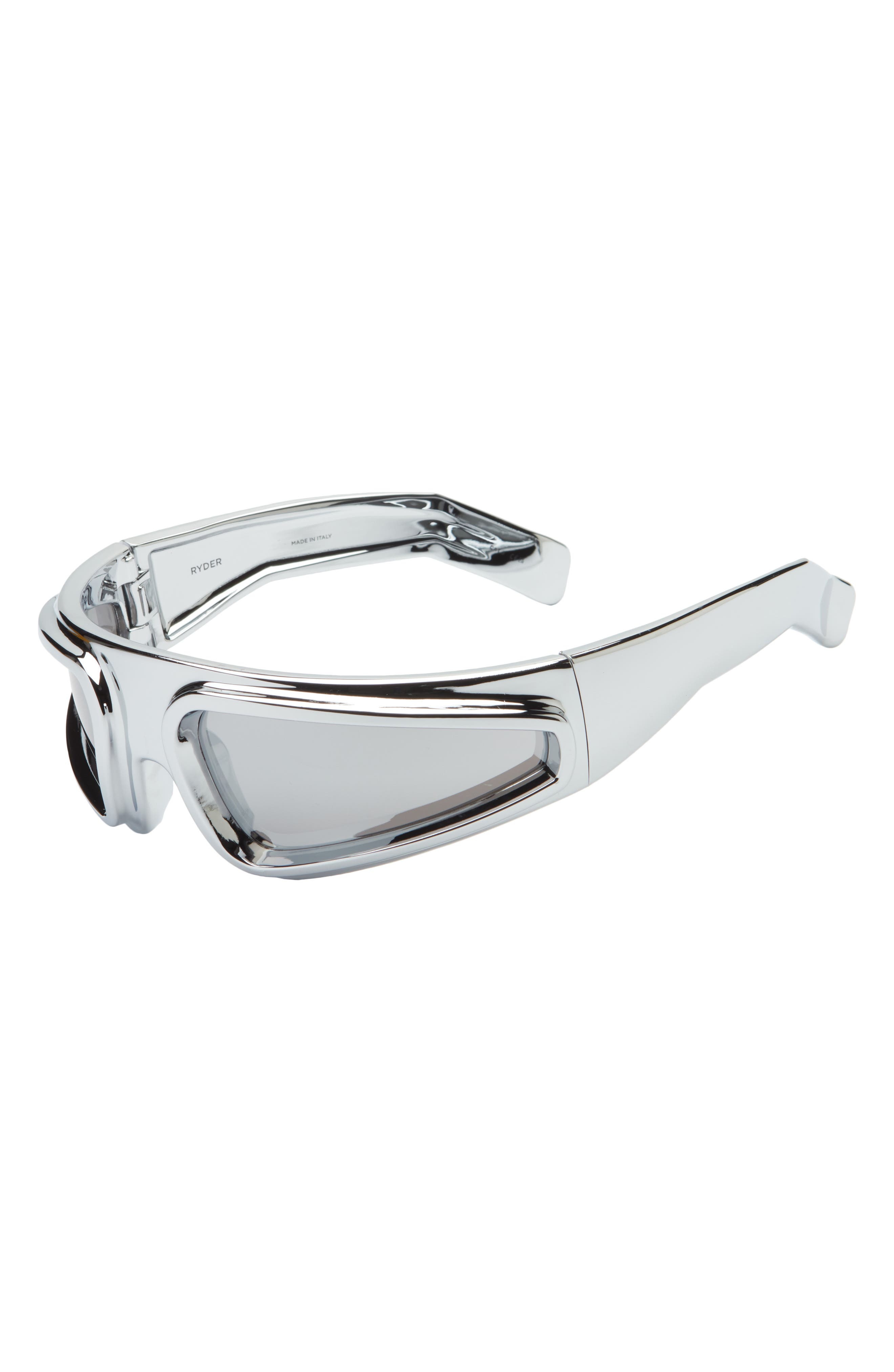 Rick Owens Ryder Wraparound Shield Sunglasses in Silver Temple/Silver Lens at Nordstrom - 2