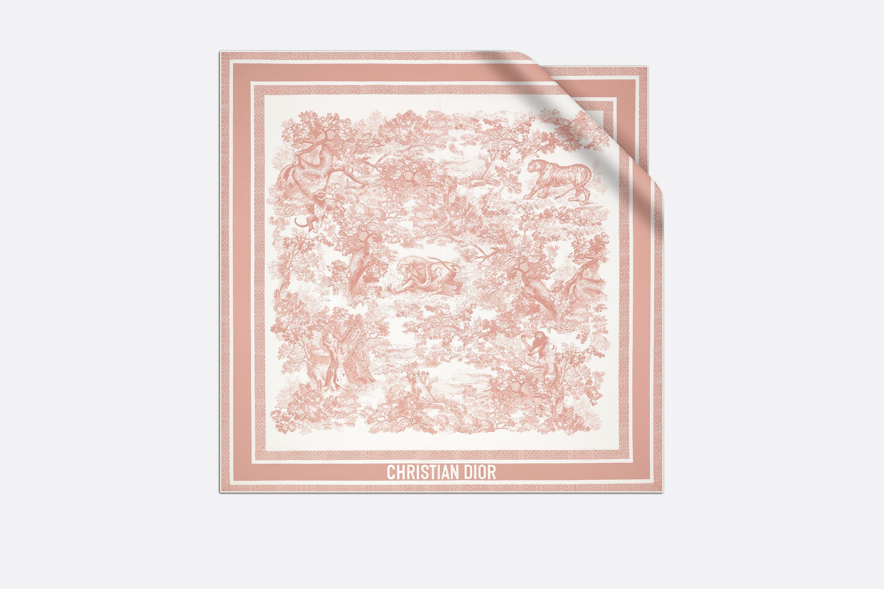 送料・関税込★DIOR★TOILE DE JOUY VOYAGE 90 スクエアスカーフ Toile de Jouy Sauvage 90 Square Scarf Ivory and Pink Silk
