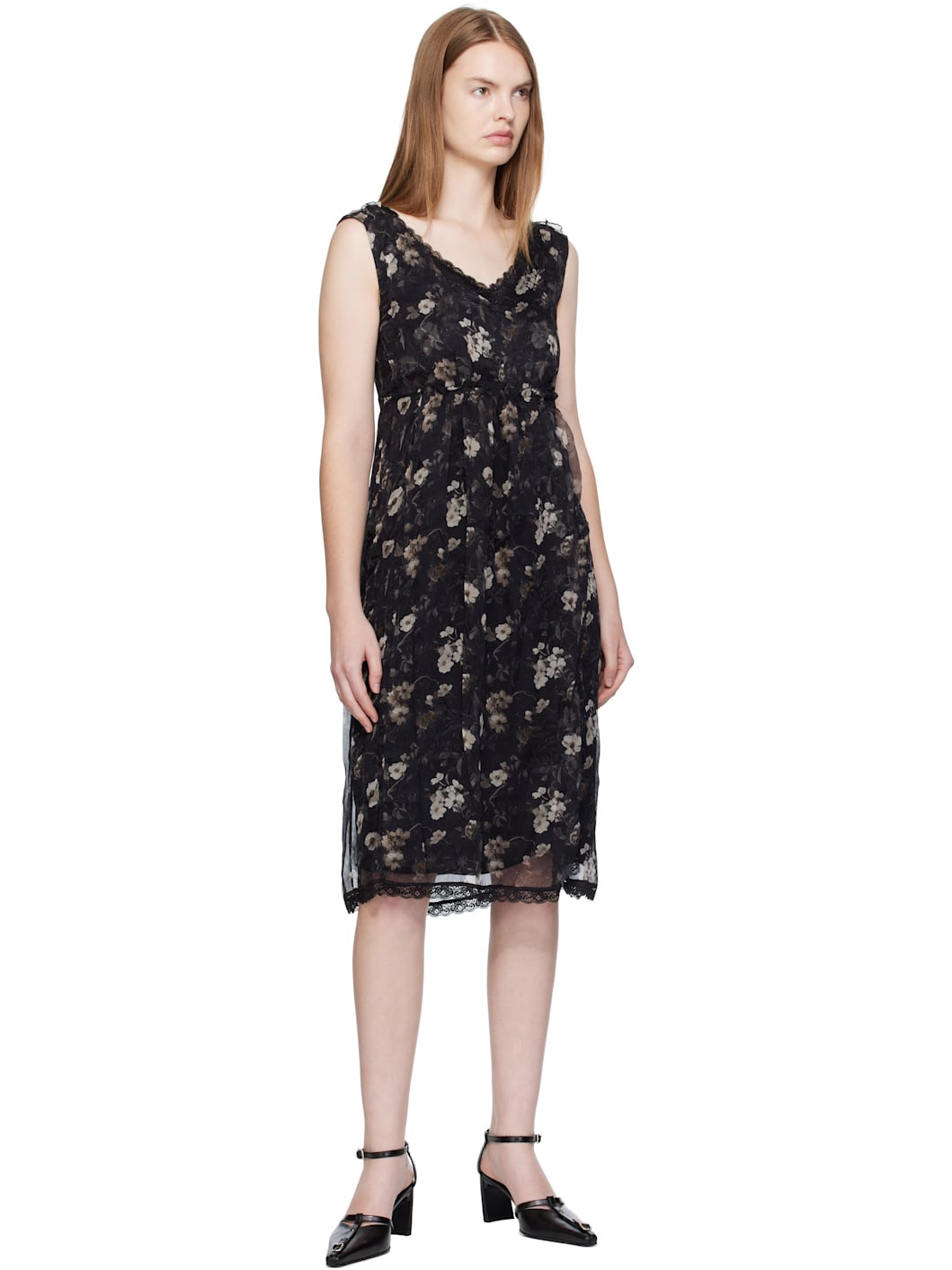 Black Sleeveless V-Neck Midi Dress - 4