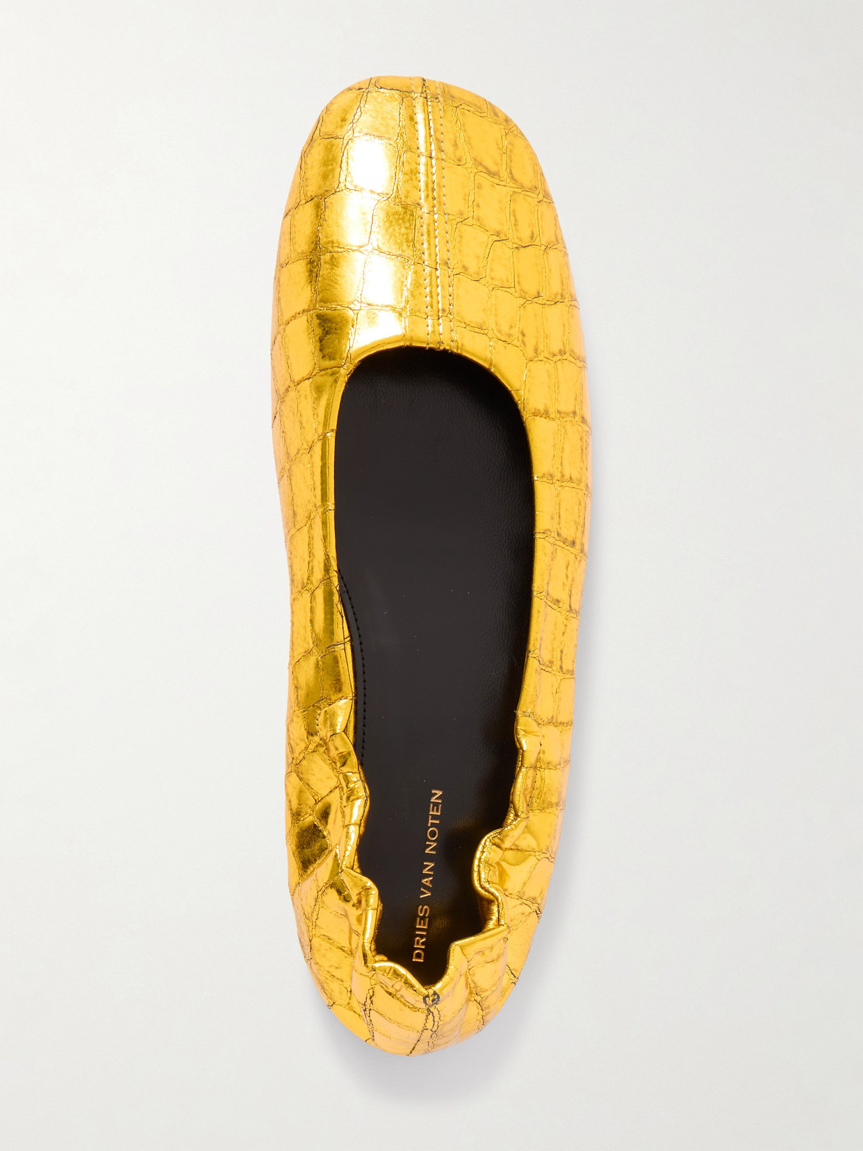 Metallic Croc-effect Leather Ballet Flats - 5