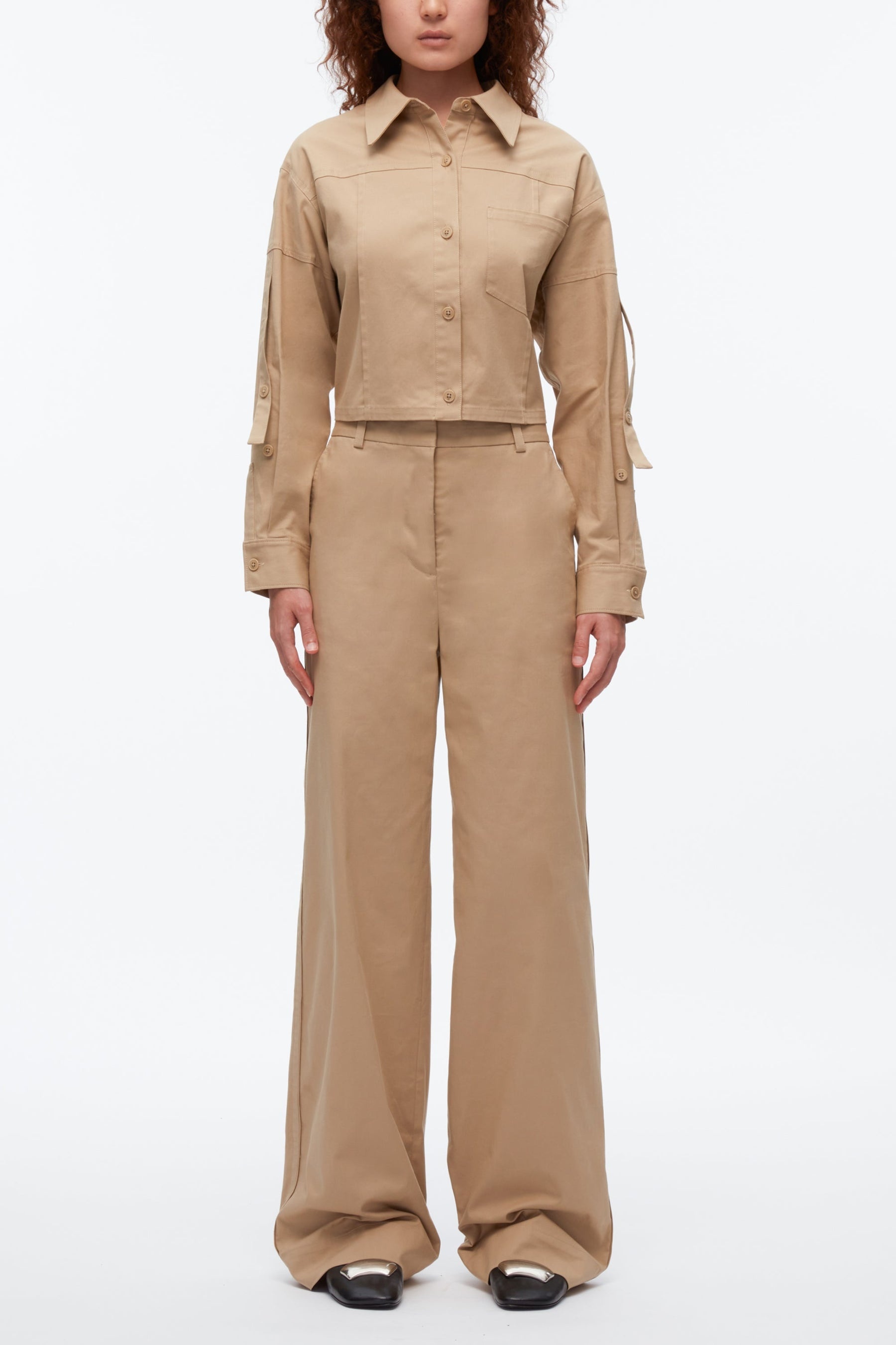 Flat Front Wide Leg Trousers - 2