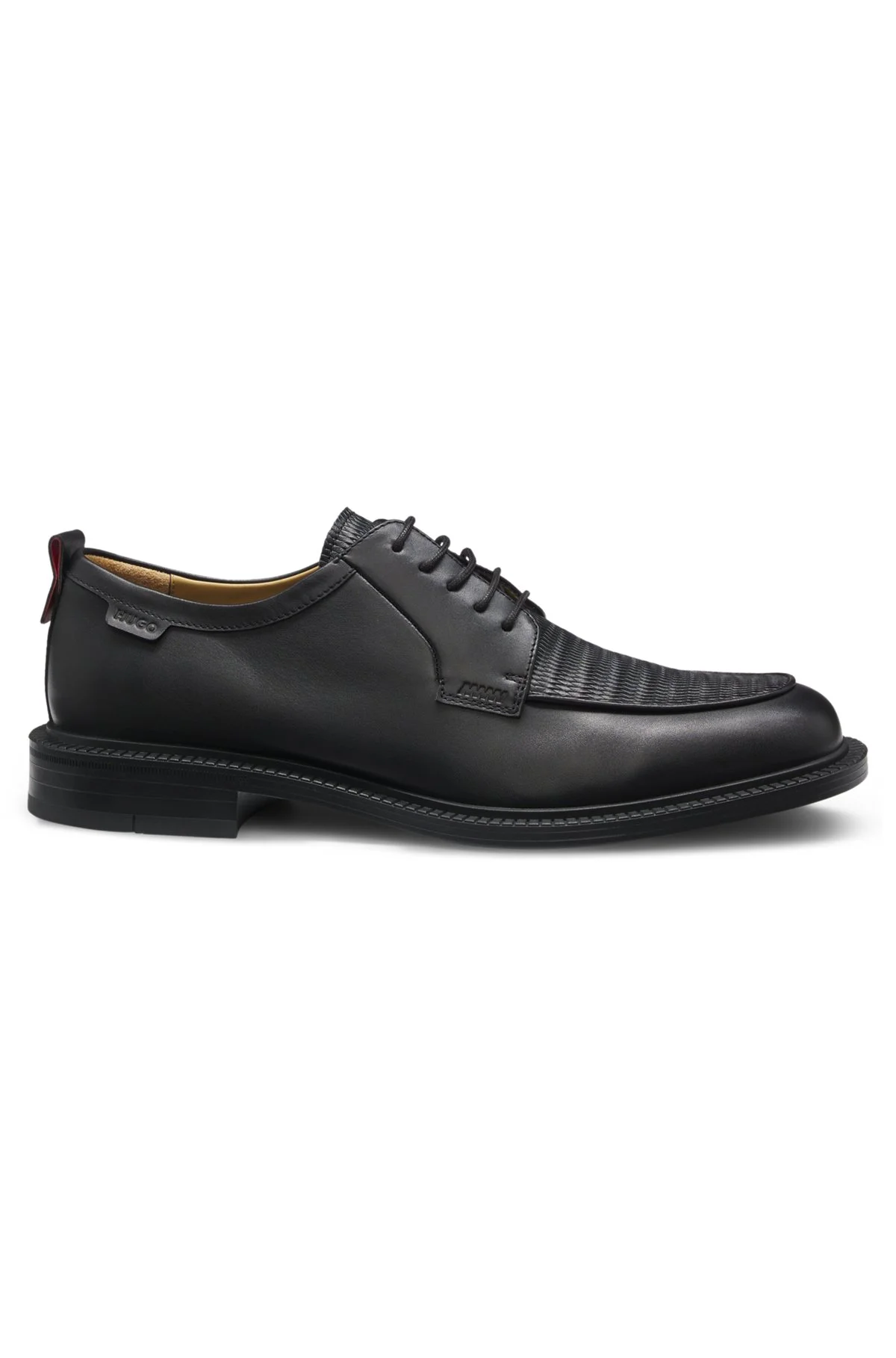 DERBY SHOES IN LEATHER WITH STRAW-PRINT VAMP - 1