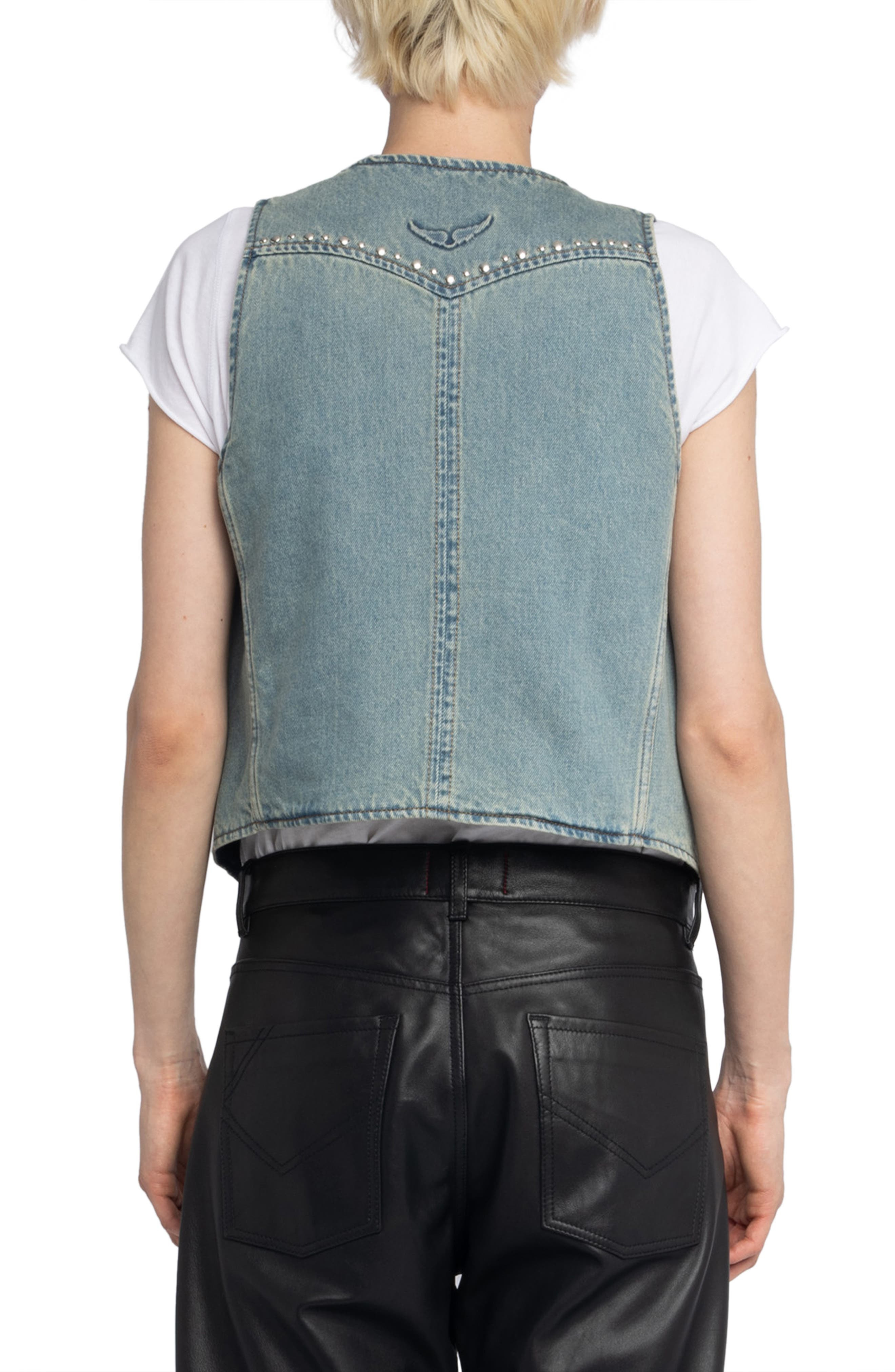 Zadig & Voltaire Stud Detail Denim Vest in Light Blue at Nordstrom - 2