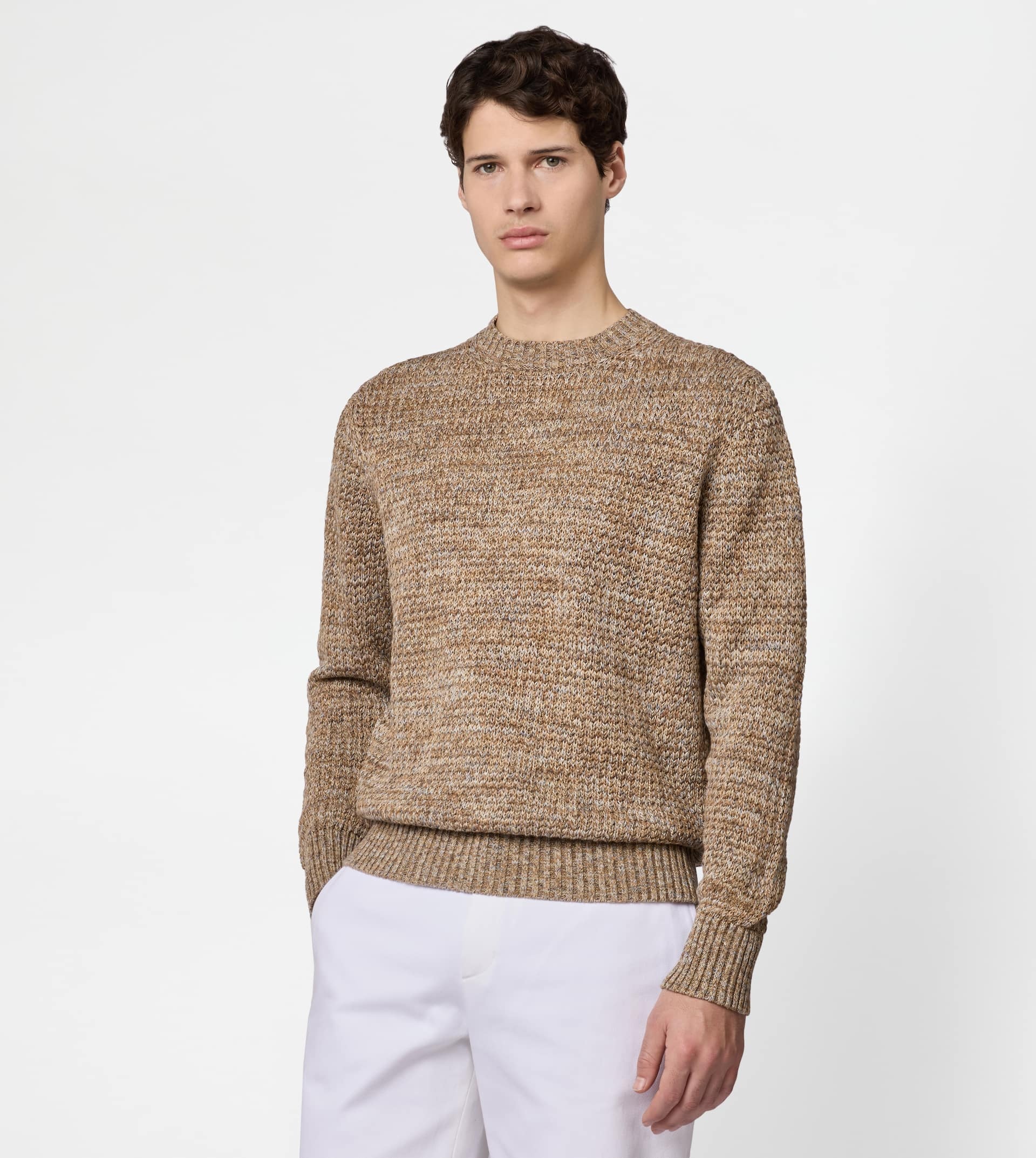LINEN BLEND MOULINÉ PULLOVER - BEIGE - 3