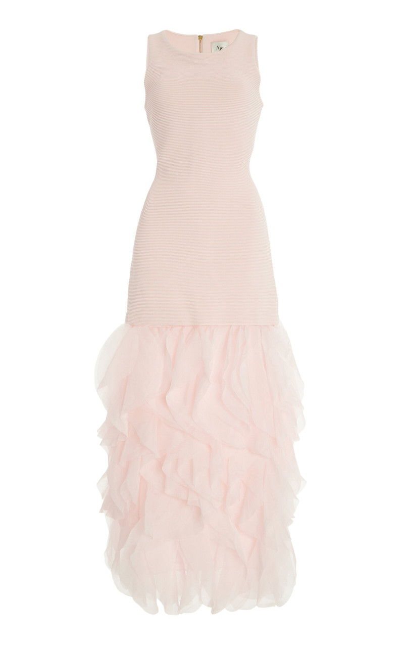 Elations Ruffled Knitted Maxi Dress pink 1