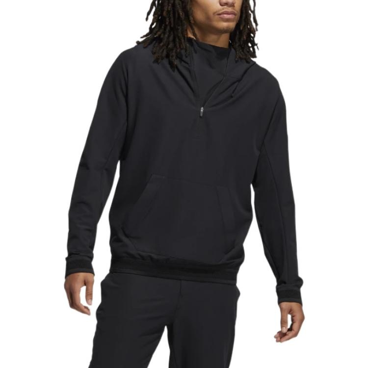 Men's adidas Adicross Solid Color Hooded Half Zipper Kangaroo Pocket Long Sleeves Black GM1206 - 2