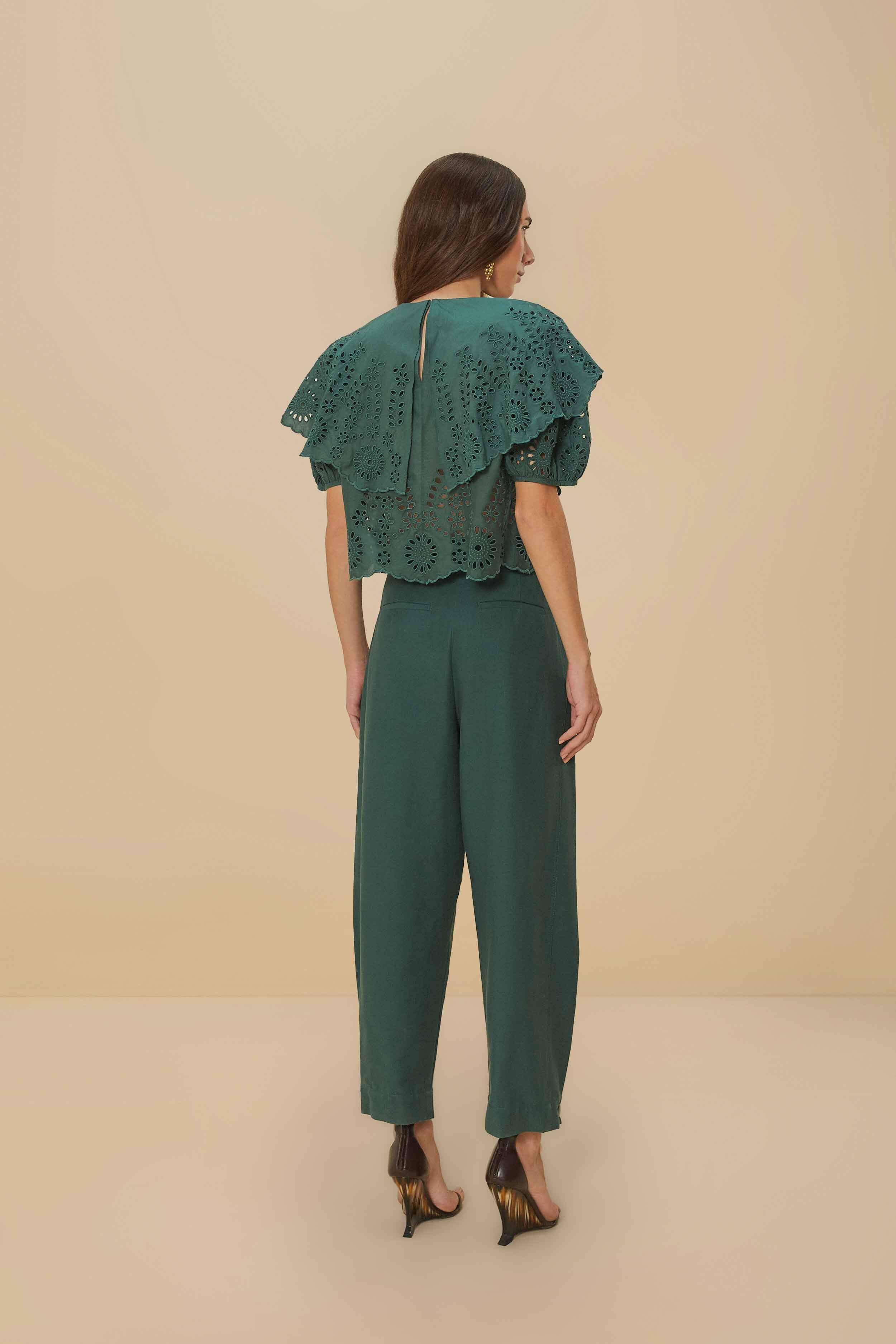 Dark Green Topstitched Clochard Pants - 3