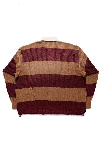 Kapital 5G Cotton Knit RUGGER Shirt - Brown x Burgundy outlook