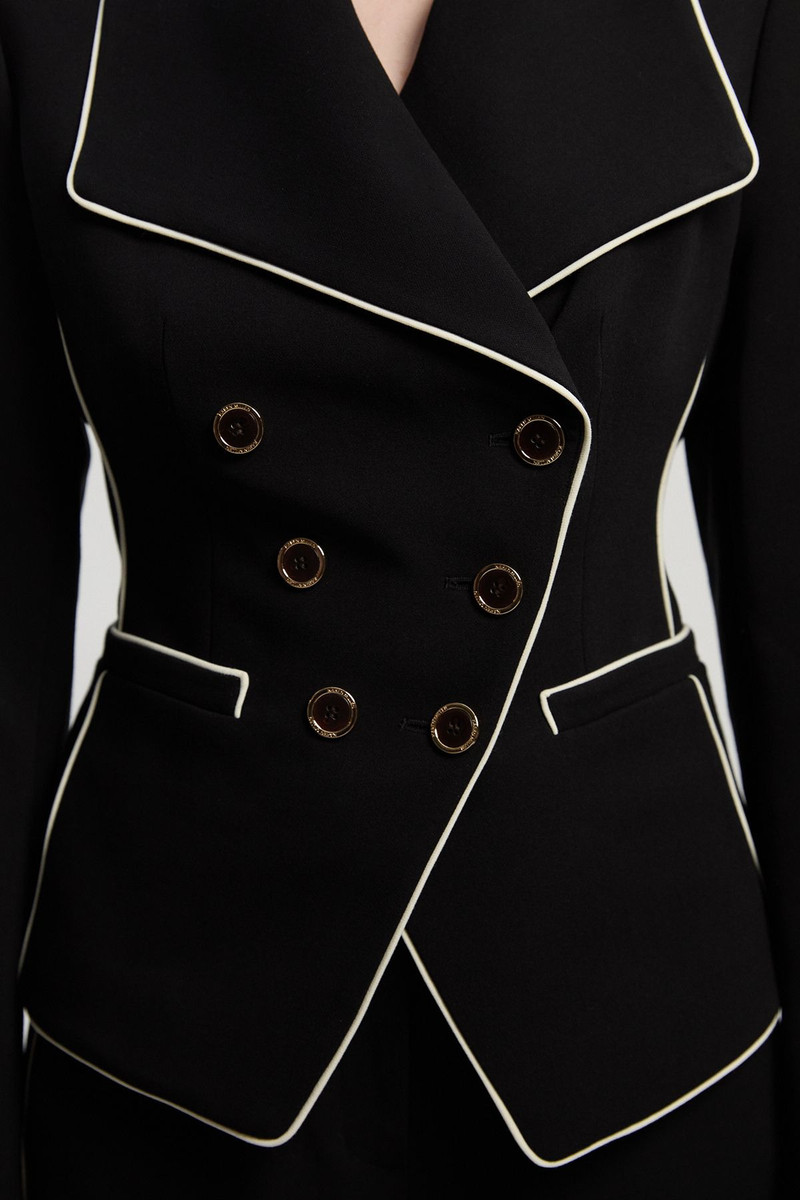 Compact Stretch Contrast Tipped Tailored Blazer 3