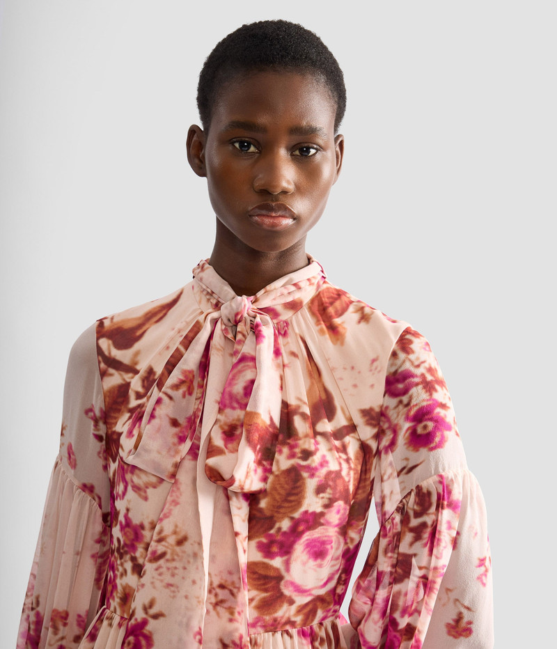 FLORAL PRINT SILK VOILE LONG SLEEVE GOWN 4
