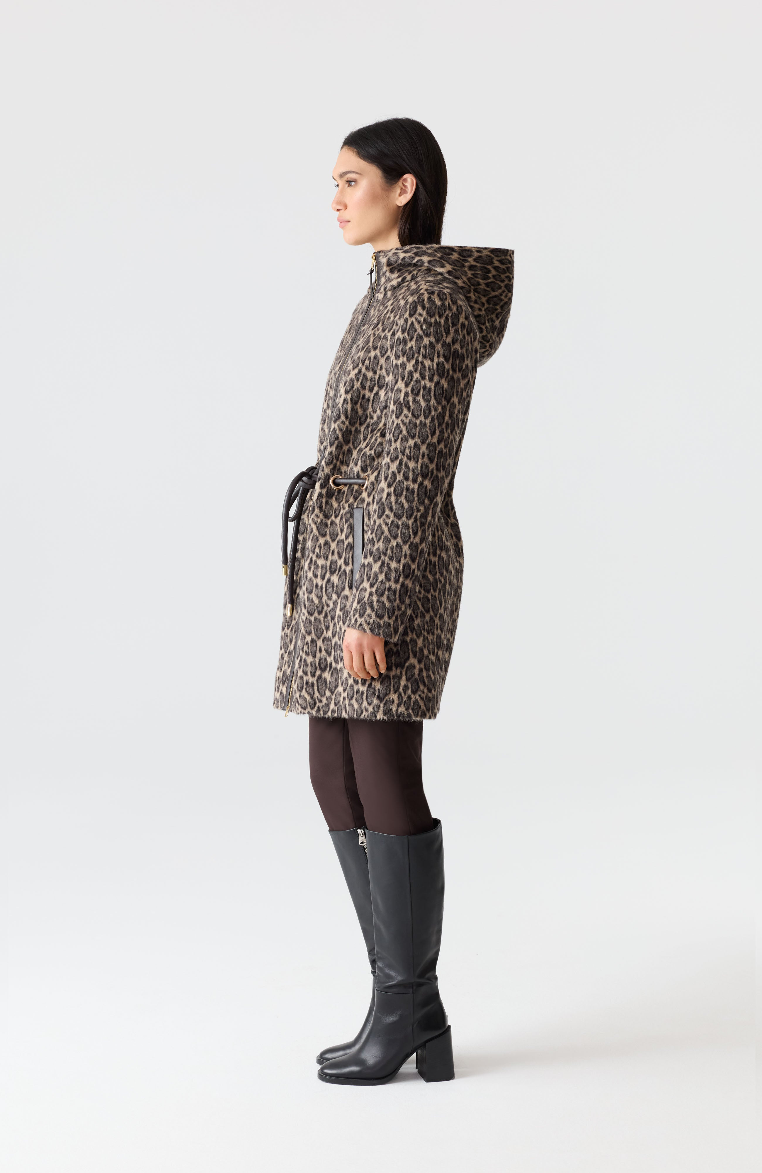 BLITHE-A Animal-Print Jacquard Wool Coat with Leather Trim - 3