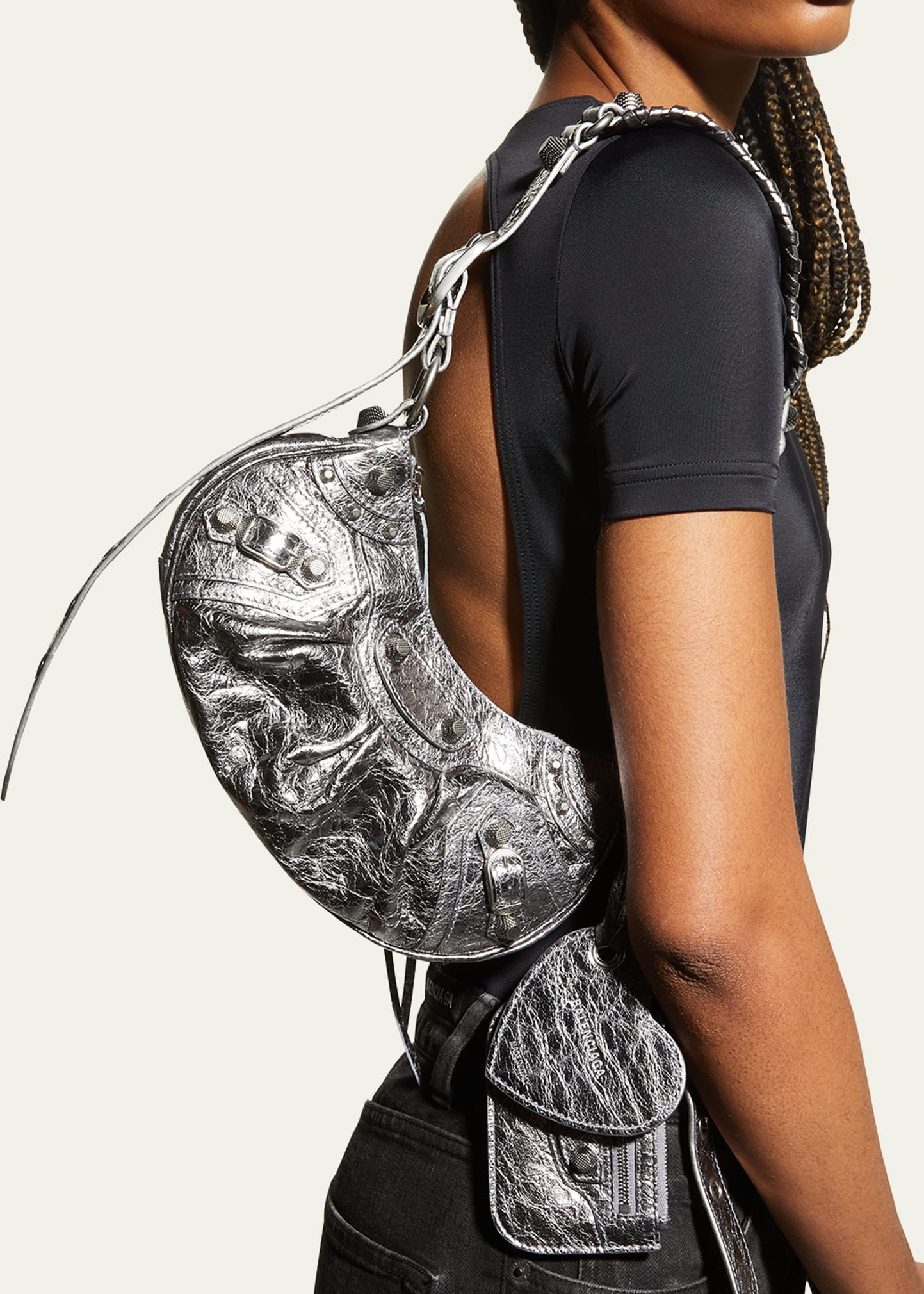 Cagole XS Metallic Stud Hobo Shoulder Bag - 5