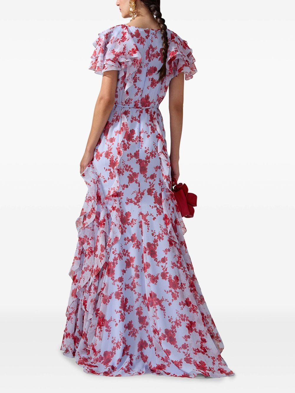 floral-print ruffled gown - 3