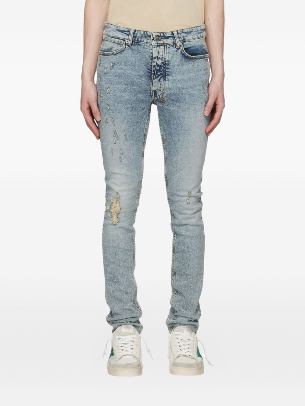 distressed logo-patch jeans - 1