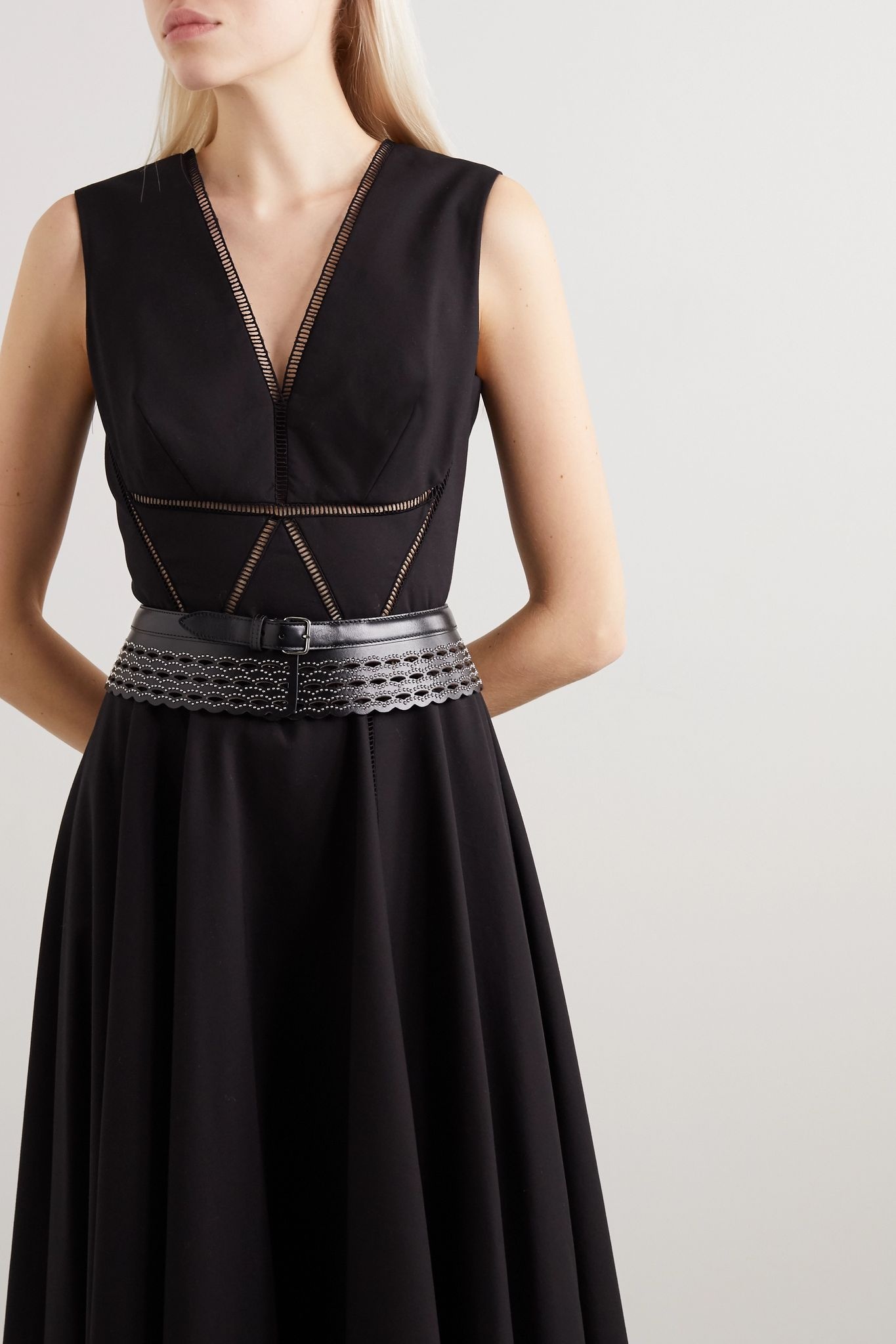 Studded laser-cut leather waist belt - 2