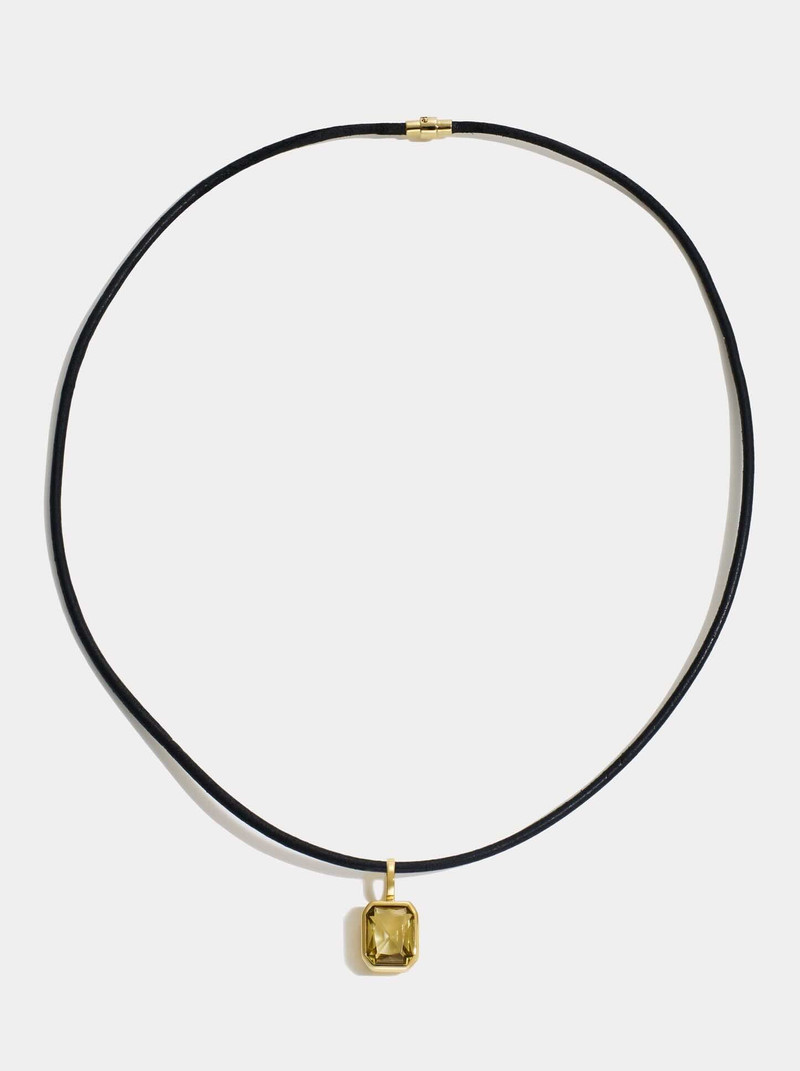 Lumen Octagon Champagne Quartz Pendant & Leather Necklace 1