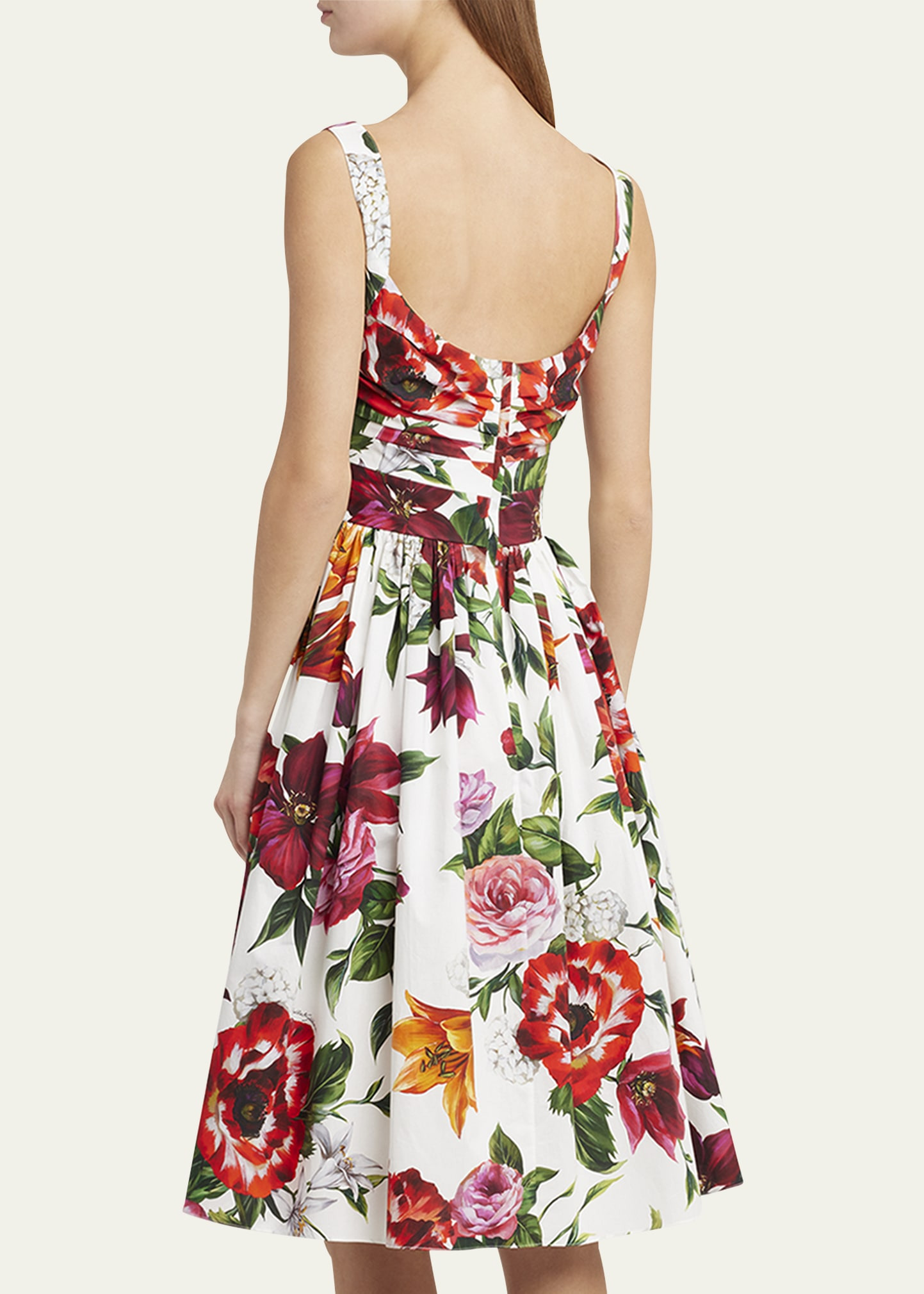 Floral Poplin Pleated Bust Fit-&-Flare Dress - 3