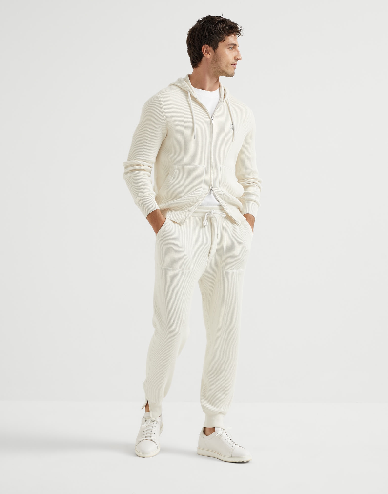 Cotton English rib knit trousers with zipper cuffs - 4