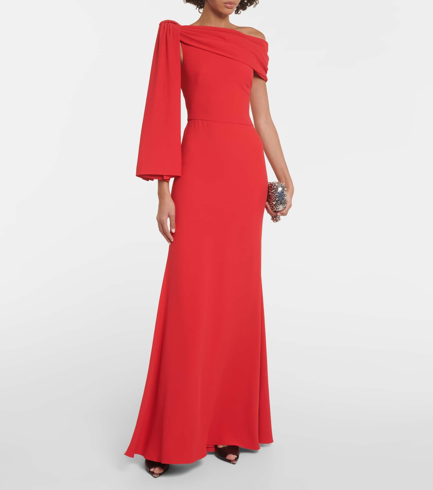 One-shoulder draped crêpe gown - 2