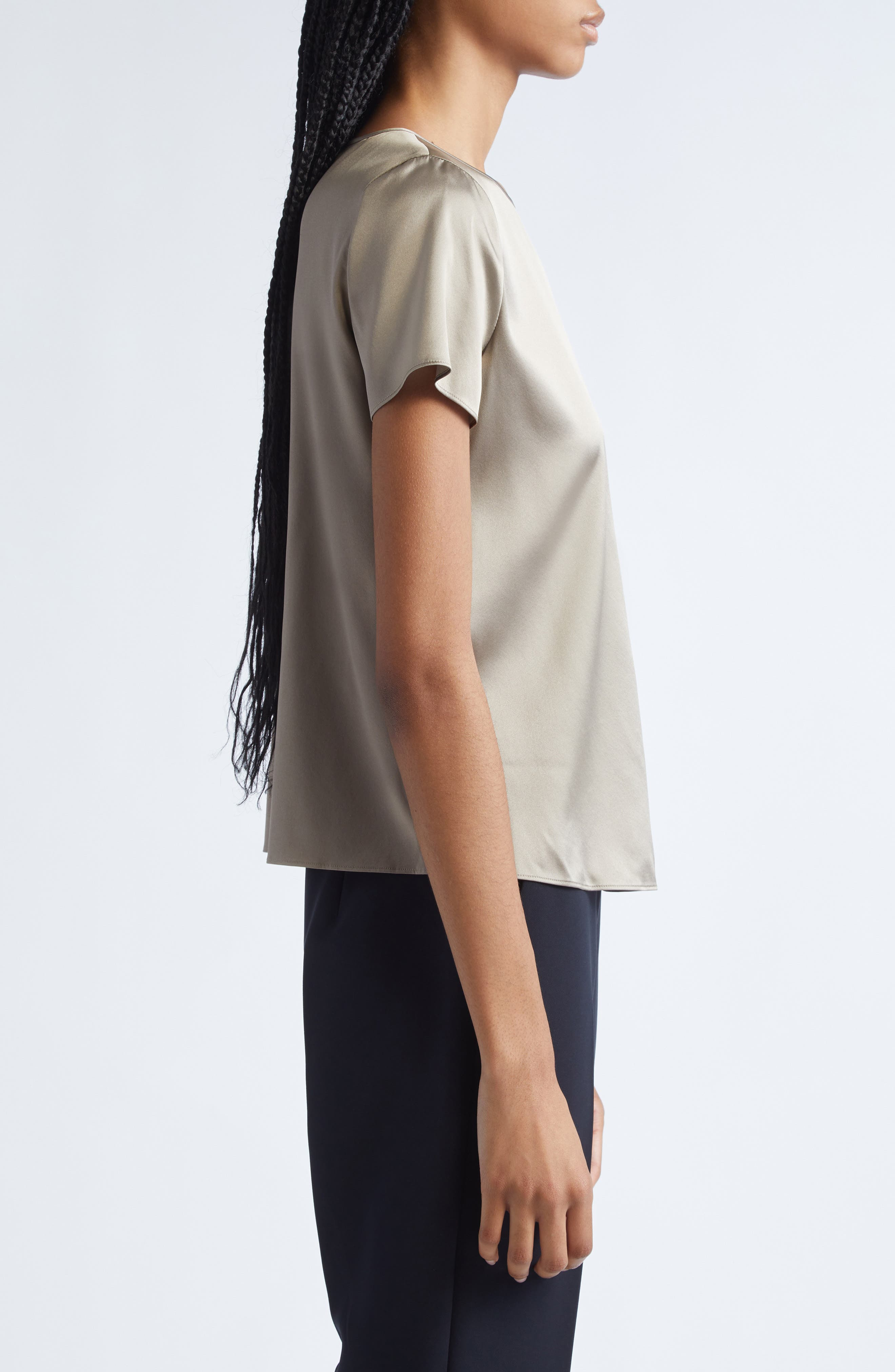 Emporio Armani Stretch Silk Satin Top in Sand at Nordstrom - 3
