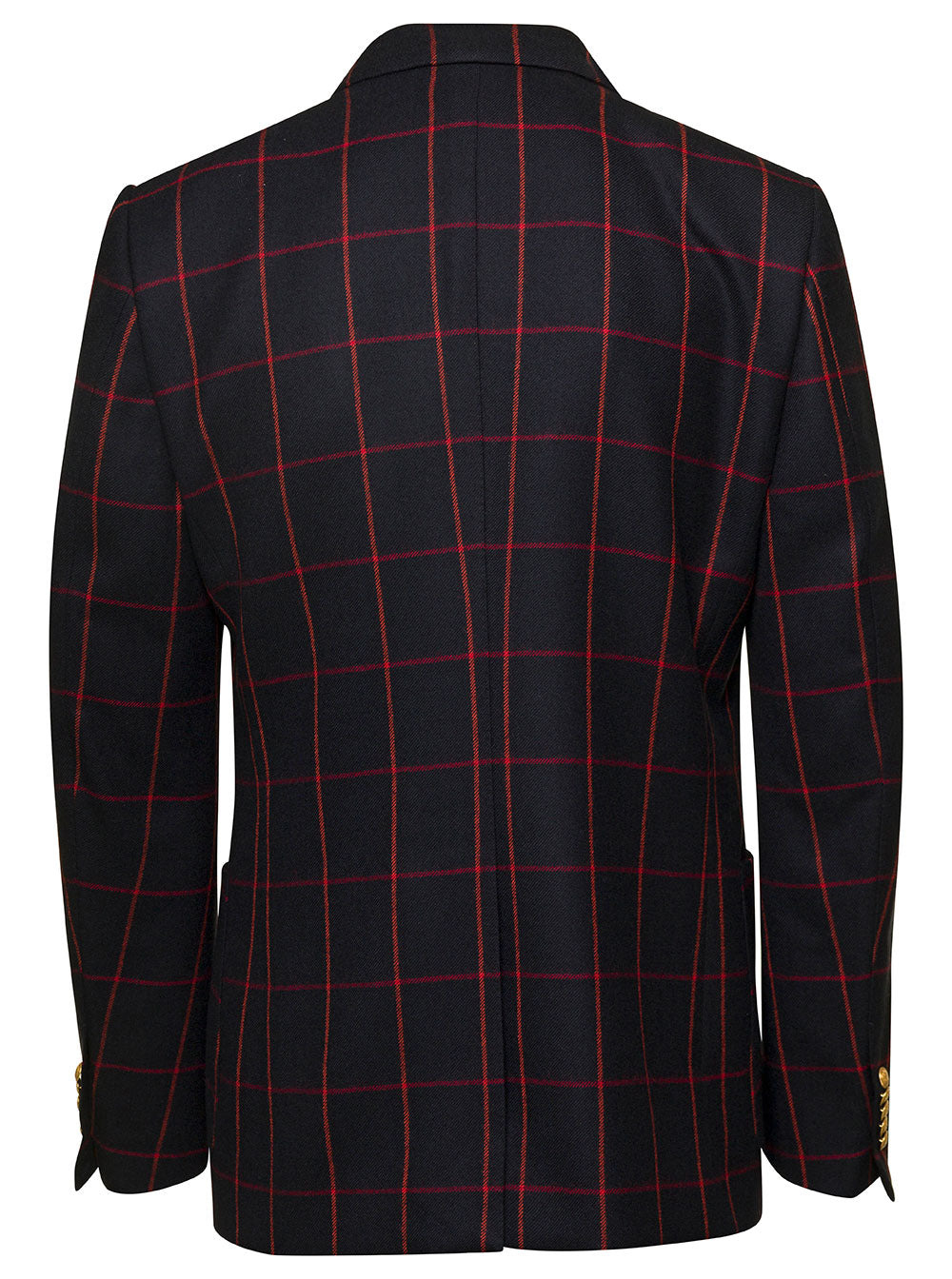 Gucci Men Black Double-Breasted Jacket With Check Motif In Wool Man - 2