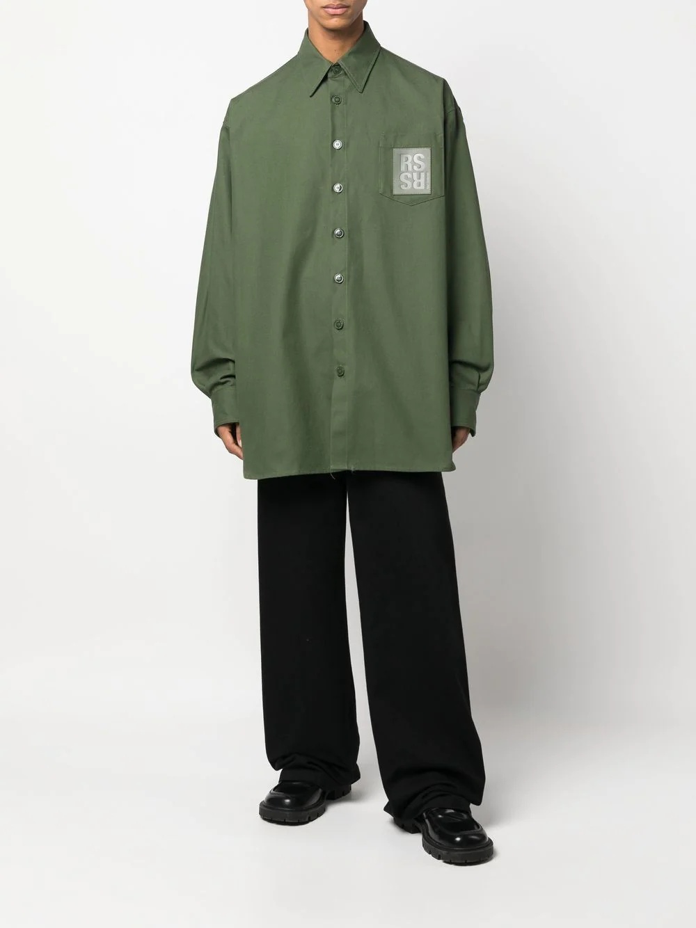 Oversized logo-patch cotton shirt - 2