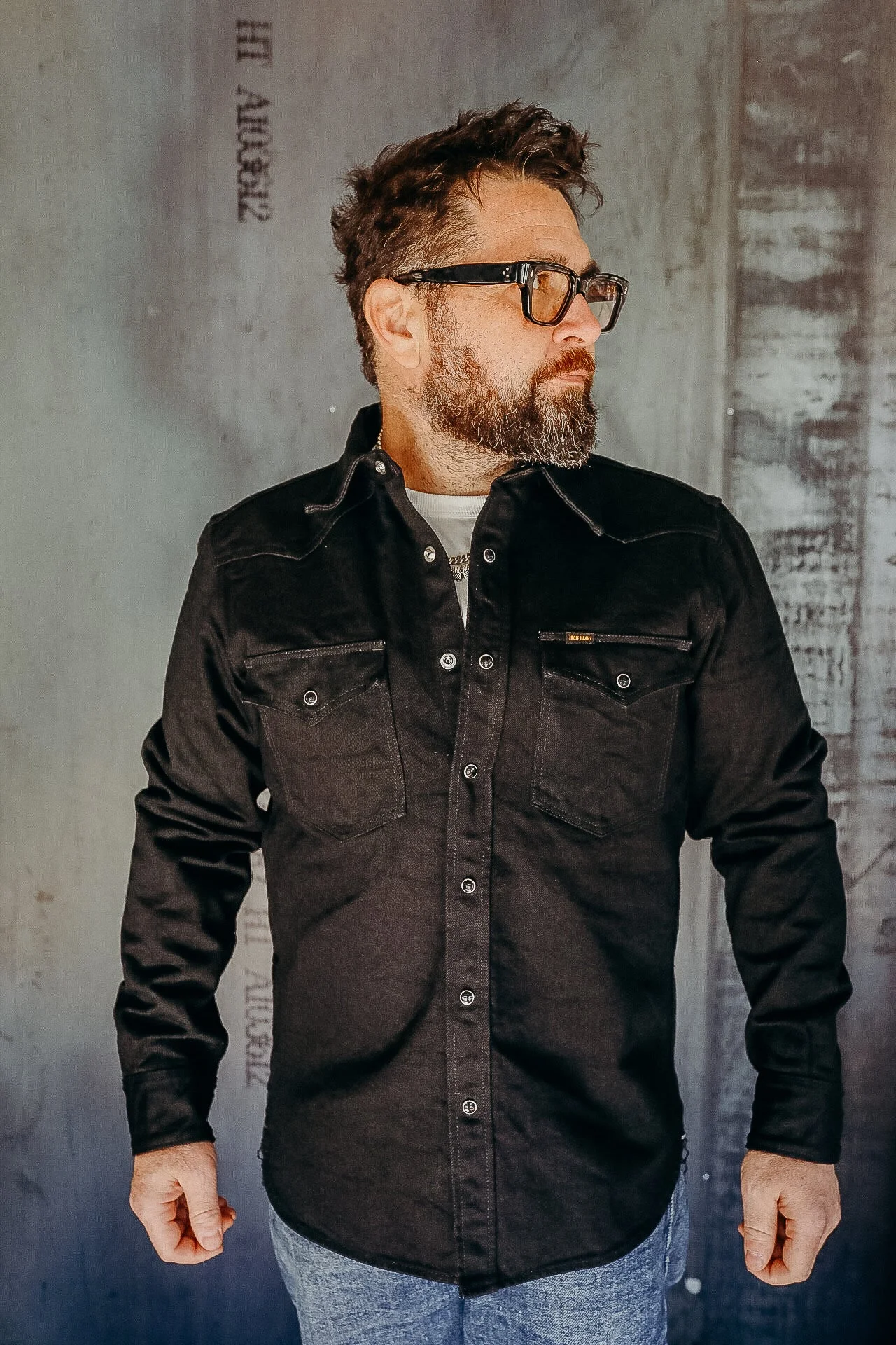 14OZ SELVEDGE DENIM WESTERN SHIRT - BLACK/BLACK IHSH-295-BB - 1