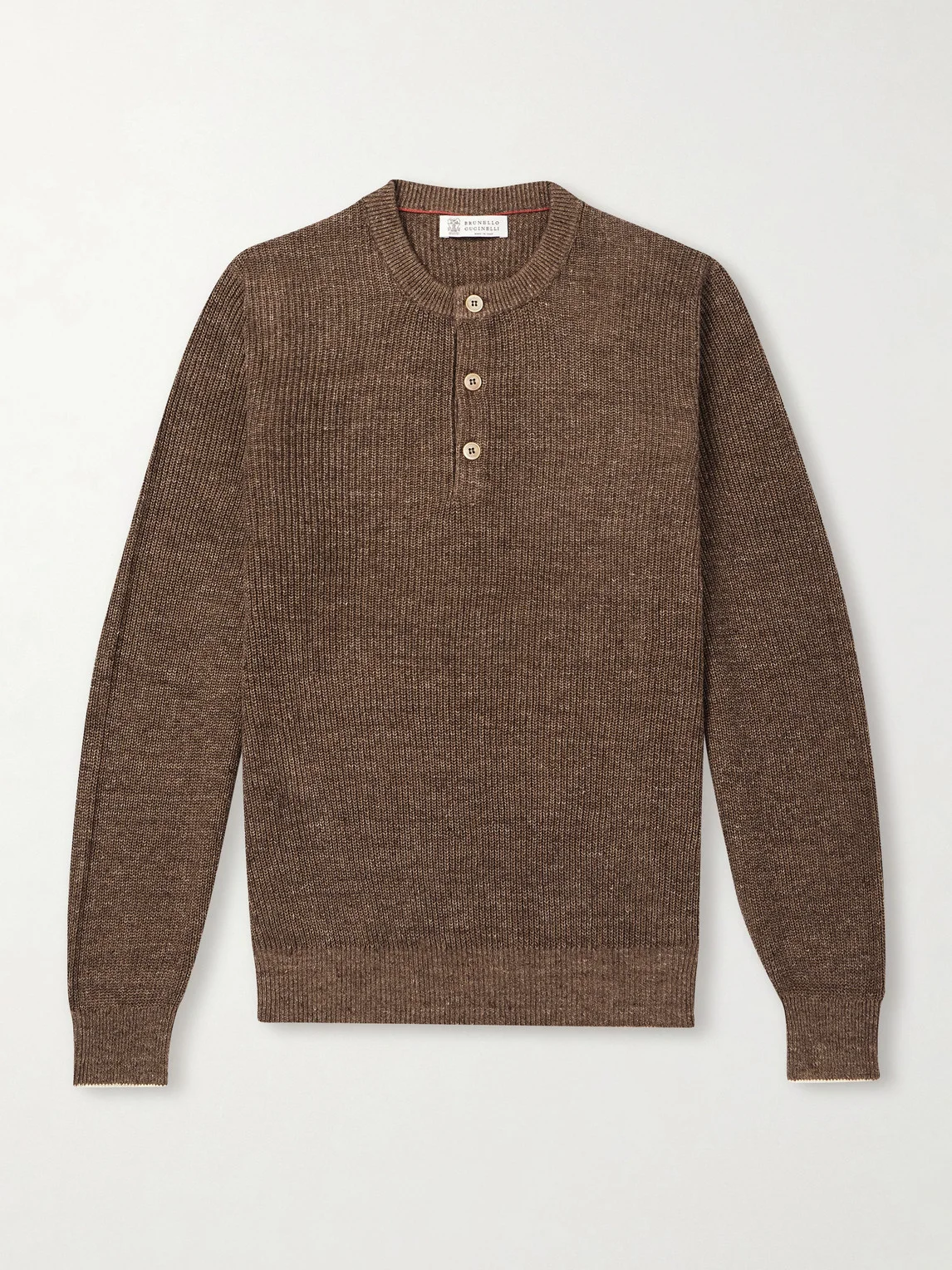 Ribbed Linen and Cotton-Blend Henley Sweater - 1