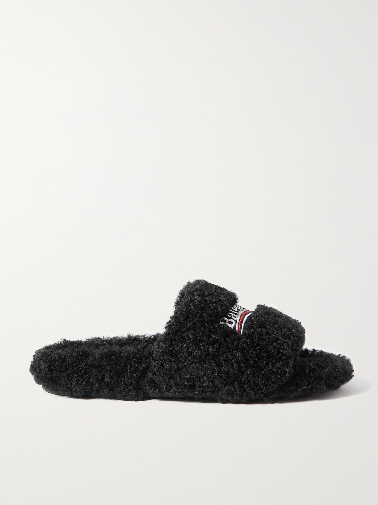 Furry Logo-embroidered Faux Shearling Slides - 1