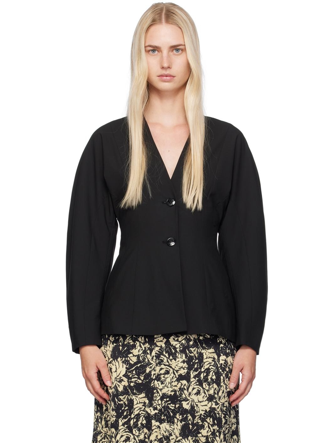 Black V-Neck Blazer - 1