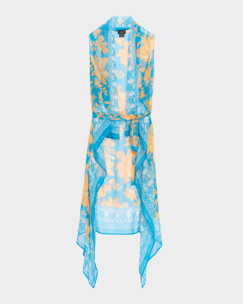 Sleeveless Floral-Print Silk Foulard Vest 1