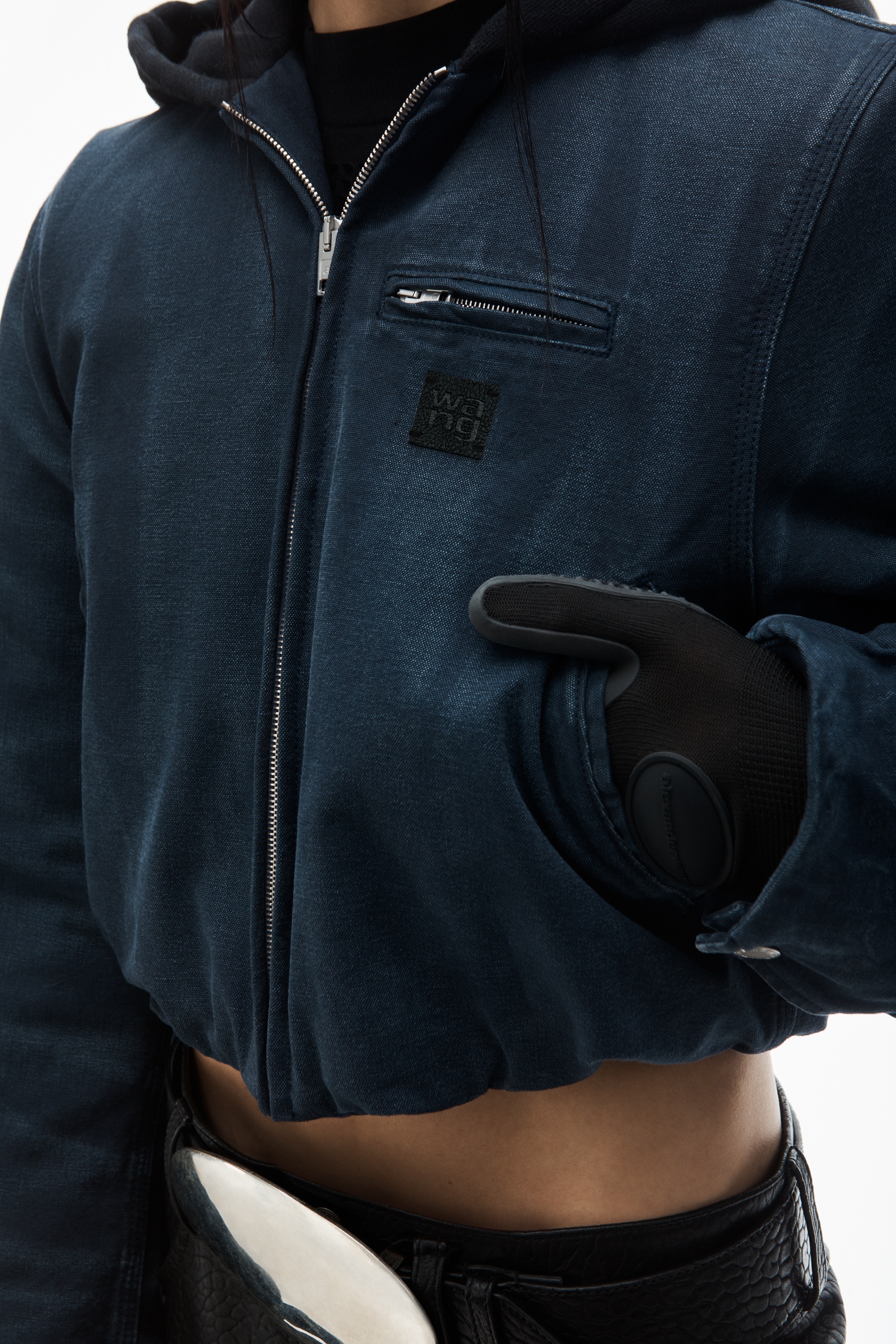 padded zip-up hoodie jacket in cotton canvas - 6