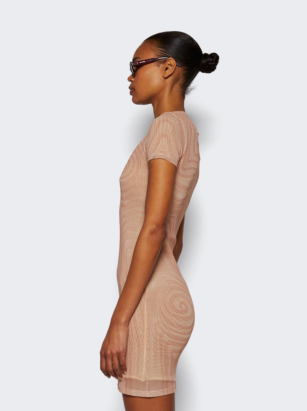 Sheer Mesh Spiral Print Dress Pale Pink - 3