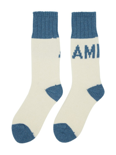 AMI Paris Off-White & Blue Logo Socks outlook